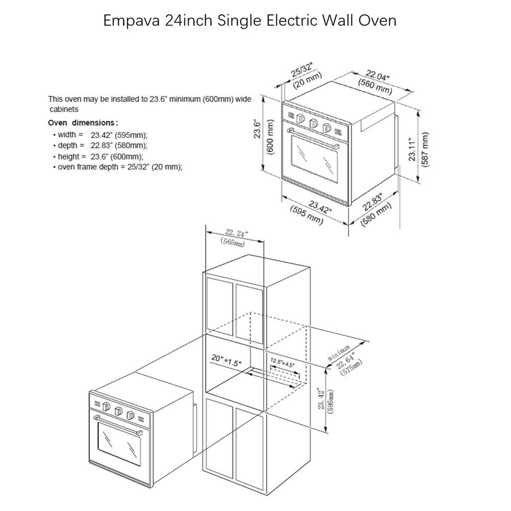 Empava 24 Inch Stainless Steel Electric Single Wall Oven - 24WOB14 | Built-in Convection Oven for Baking, Roasting & Broiling | Perfect for Modern Kitchens & Home Chefs
