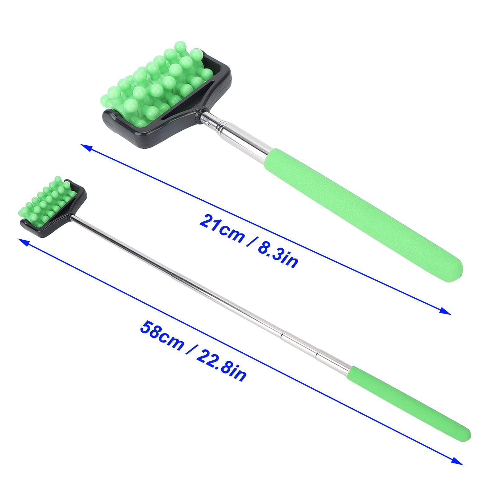 Telescopic Massage Stick for Neck, Back & Leg Pain Relief - Granular Body Roller for Yoga, Sports & Home Use - Adjustable Massage Tool for Men & Women (Green)