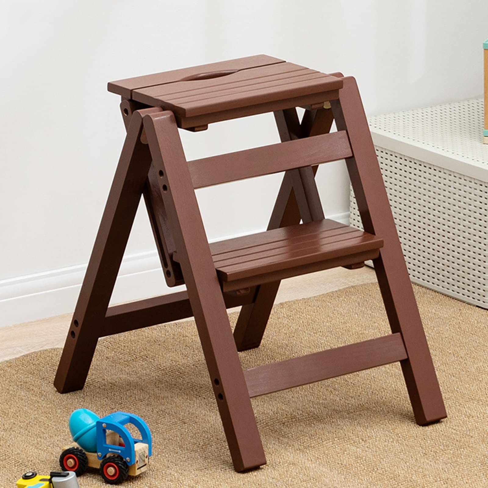 Solid Wood Folding Step Stool Chair - 2 Step Ladder for Home, Multifunctional Dual Use Pedal Stool with Non-Slip Feet - Perfect for Kitchen, Bathroom & Indoor Climbing (Color: C)