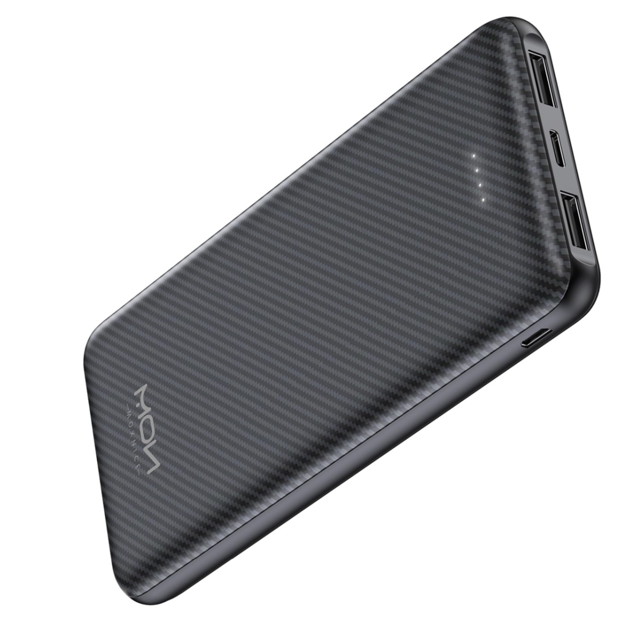 MOXNICE 10000mAh Slim Power Bank - Dual USB & USB-C Portable Charger for iPhone 16/15/14/13/12, Galaxy S24/S23/S22, iPad, Pixel - Fast Charging Battery Pack for Travel, Camping & Emergency (Black)