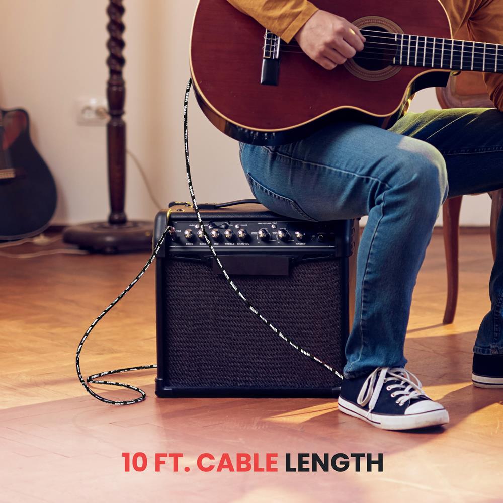 Premium 10ft Guitar Instrument Cable - 1/4 Inch TS to TS Shielded Cord for Electric Guitar, Bass, Amp & Pedal Board - High-Quality Oxygen-Free Copper for Clear Signal & Durability - Perfect for Live Performances, Studio Recording & Home Practice