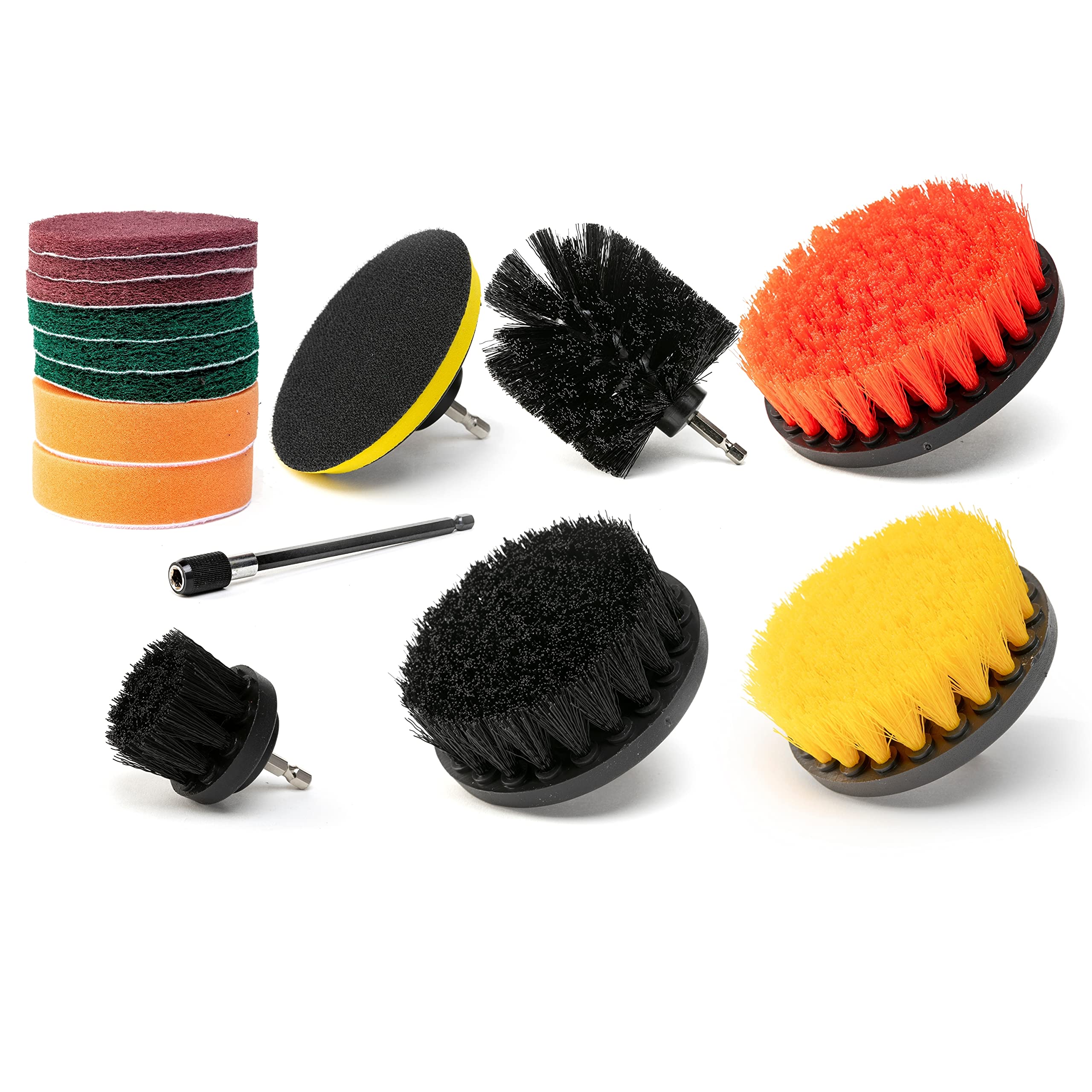 NEIKO 00322A 15-Piece Drill Brush Attachment Set for Polishing, Buffing & Scrubbing | Power Scrubber Brush Kit with Long Reach Extension | Car Detailing, Household Cleaning & Surface Restoration Tools
