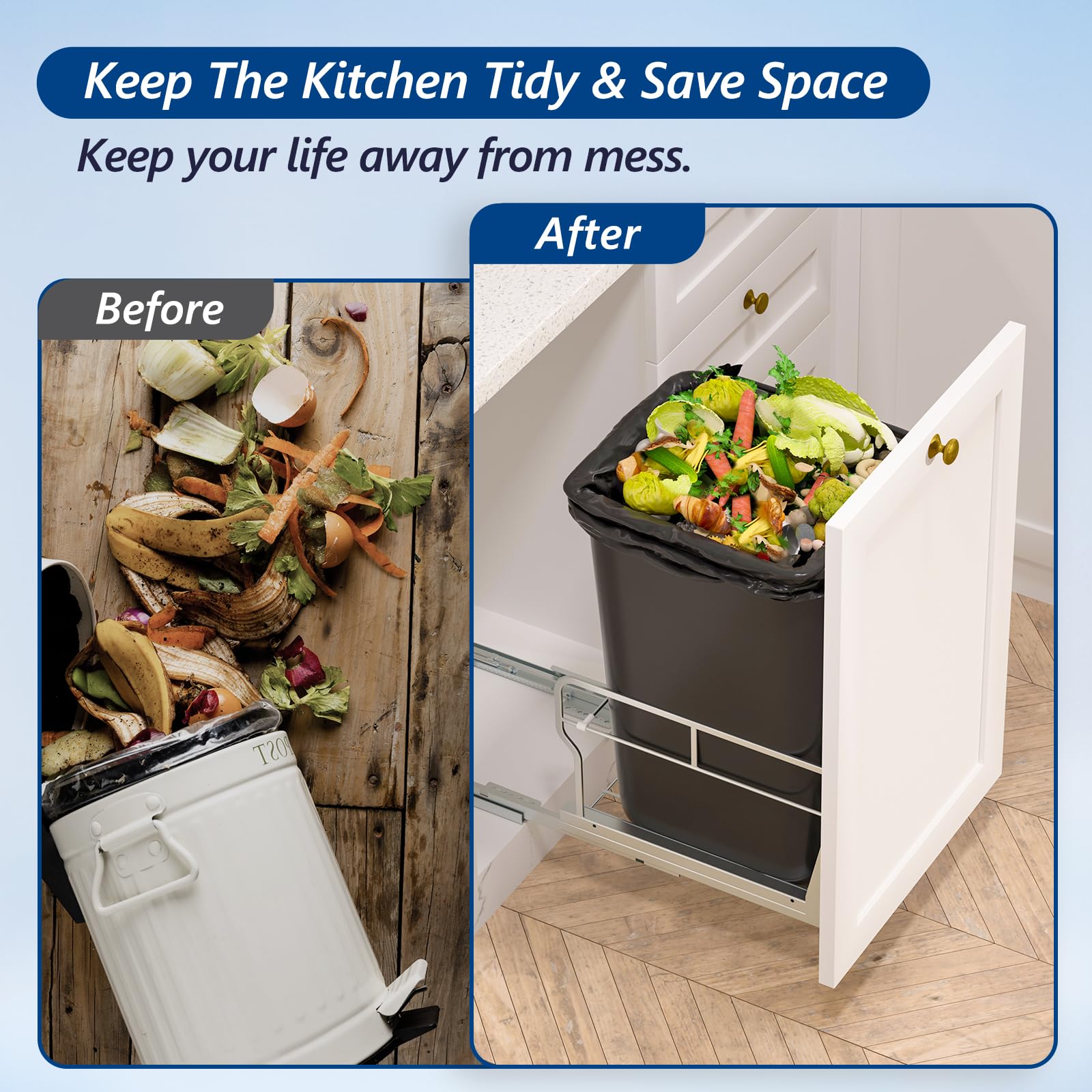 Insputer Pull Out Trash Can Under Cabinet with Soft-Close Slides - Heavy Duty Under Sink Trash Can Kit for Kitchen (Garbage Can Not Included) - Fits 12