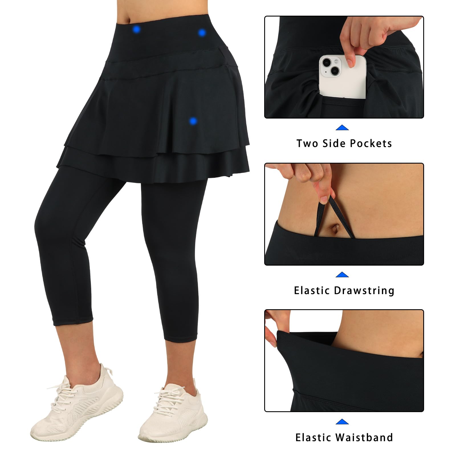 ANIVIVO Women's Skirted Leggings - Athletic Capri Leggings with Built-in Tennis Skirt for Golf, Pickleball & Workouts - Comfortable Workout Clothes with Pockets - Perfect for Sports, Gym & Casual Wear