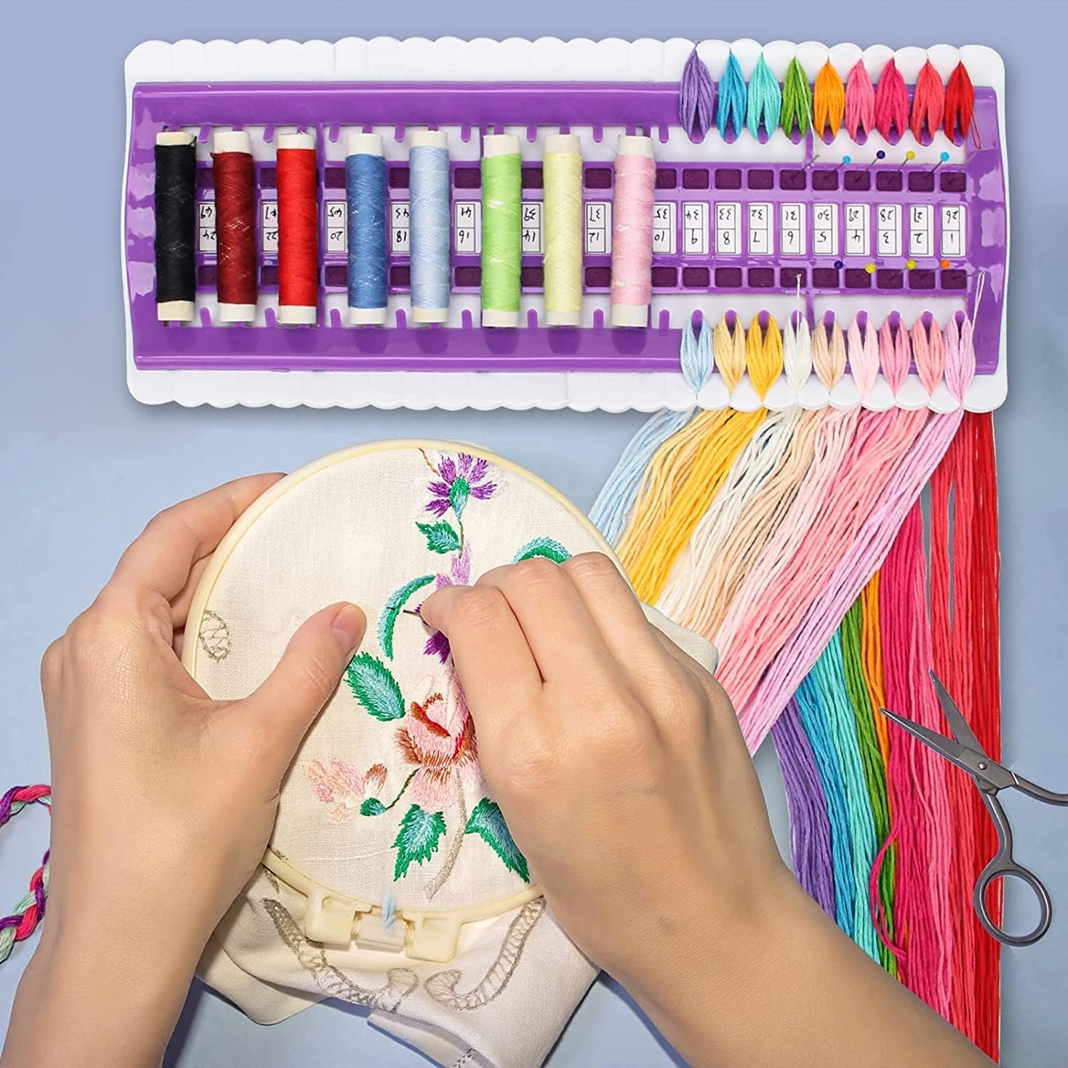 Nicoone 50-Slot Floss Organizer for Cross Stitch & Embroidery Thread - Includes 4 Color Code Cards | Perfect for Craft Storage, Sewing Projects & DIY Thread Organization