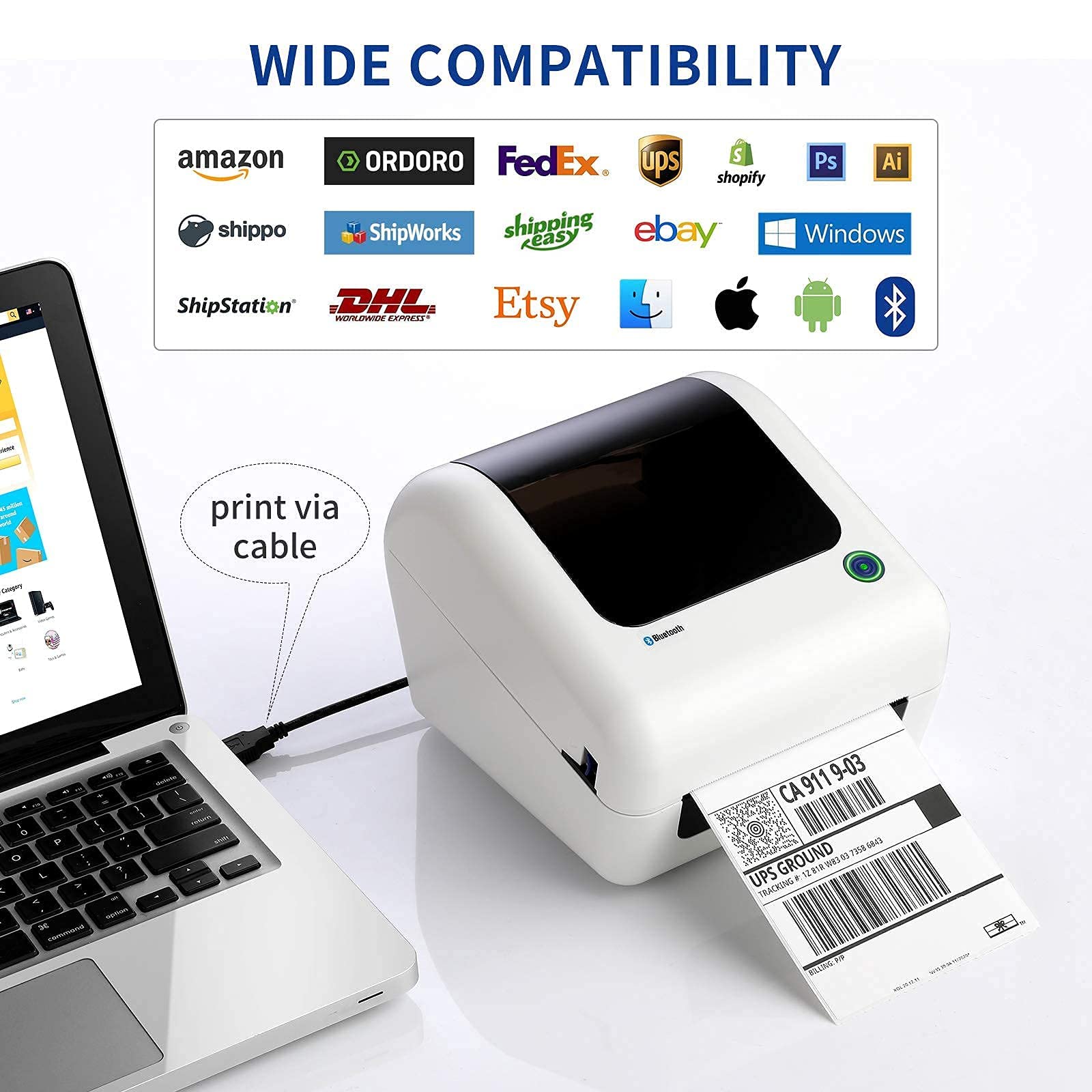 JADENS 4x6 Bluetooth Thermal Shipping Label Printer - High Speed USB & Wireless for PC, Mobile, eBay, Amazon, Shopify, Etsy, USPS Barcode - Perfect for E-commerce Sellers & Small Business Shipping