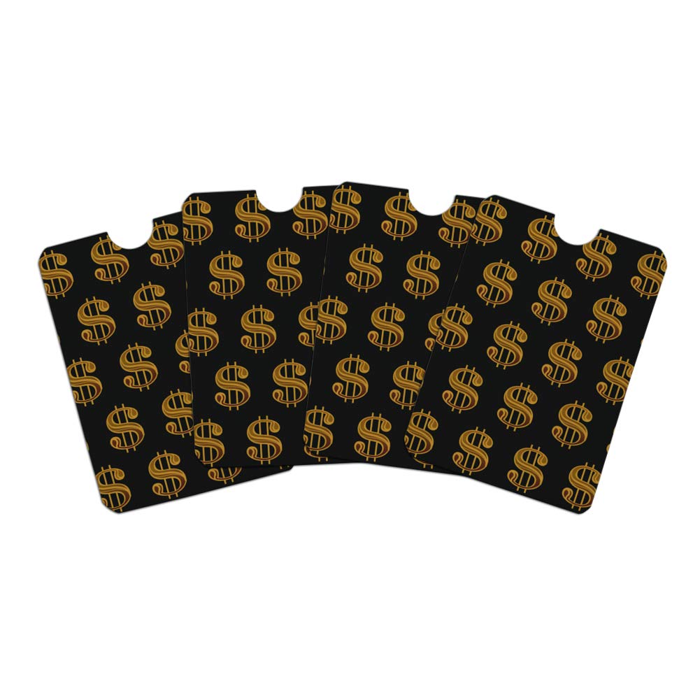 Premium Gold Dollar Sign RFID Blocking Credit Card Holder - Set of 4 Secure Money Pattern Wallets for Contactless Protection | Ideal for Travel, Shopping & Everyday Use to Prevent Digital Theft