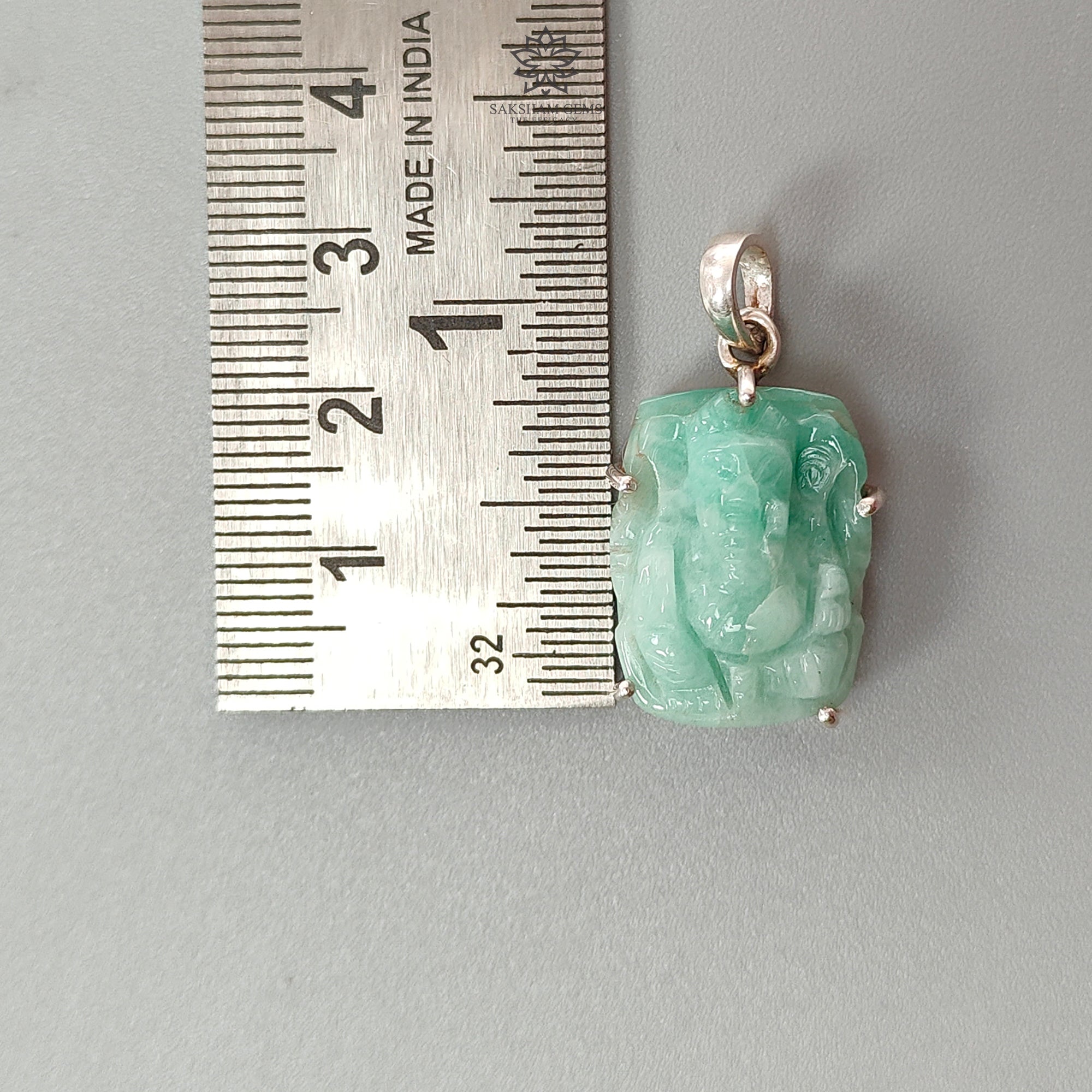 Natural Untreated Green Emerald Ganesha Pendant - 6gms 925 Sterling Silver Prong Set (1.25 Inch) | Spiritual Jewelry for Meditation, Yoga & Hindu Festivals