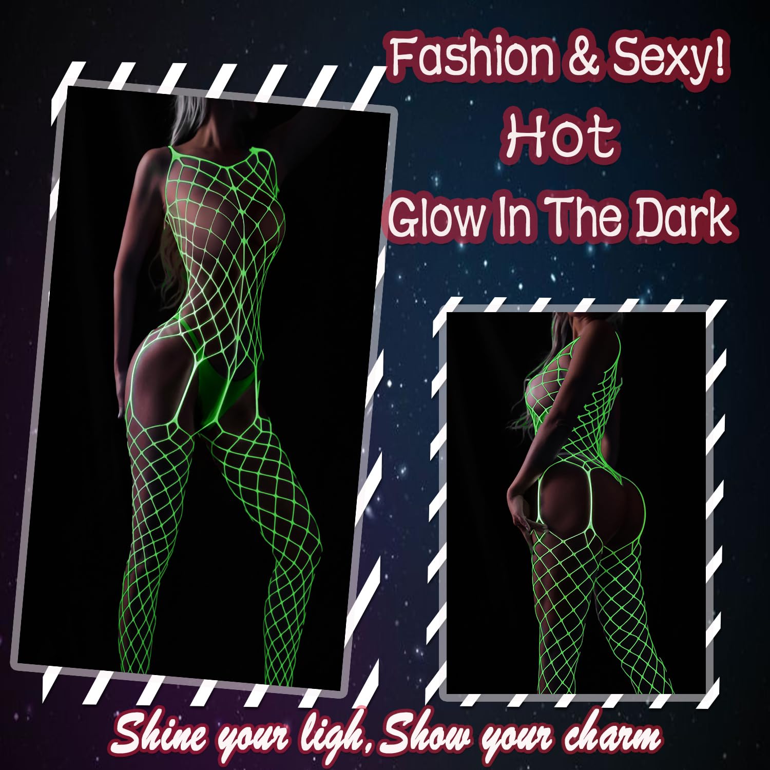 Sexy Fishnet Bodystocking & Stockings for Women - Lingerie Bodysuit - Perfect for Date Nights, Halloween Costumes, and Boudoir Photography