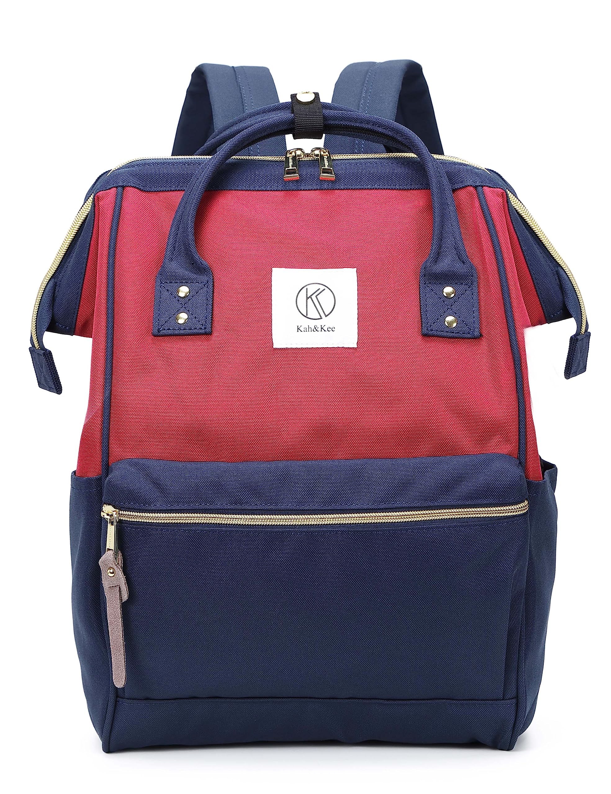 Kah&Kee Polyester Travel Backpack - Anti-Theft Laptop Backpack for Women & Men, Lightweight School Backpack with USB Charging Port (Bordeaux/Navy, Medium Size) - Perfect for Business Travel, College & Daily Commute