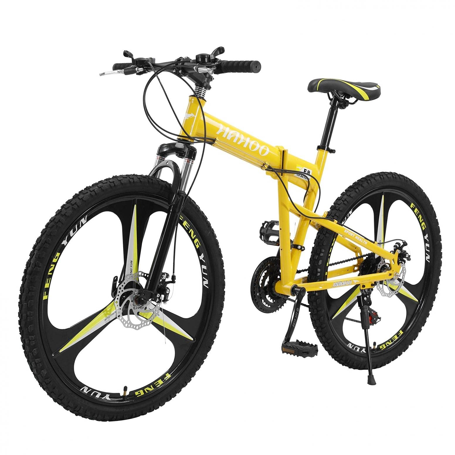 Foldable Mountain Bike for Adults - 26 Inch Full Suspension Folding Bike with 21 Speeds & Non-Slip Tires | Commuting, Travel & Outdoor Adventure (Yellow)
