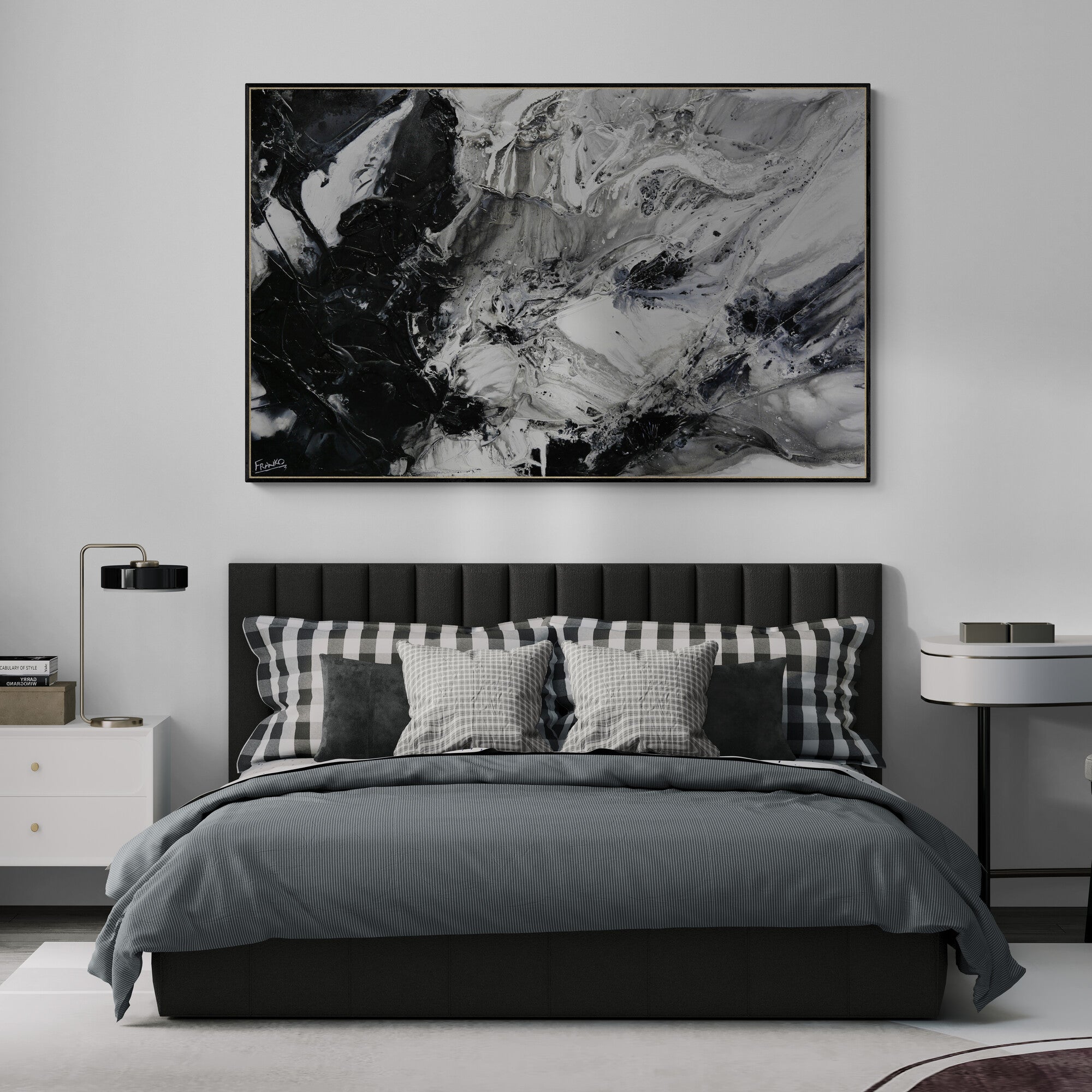 Black Universe 160cm x 100cm Abstract Textured Painting in Black, Grey & White - Modern Wall Art for Living Room, Bedroom & Office Decor