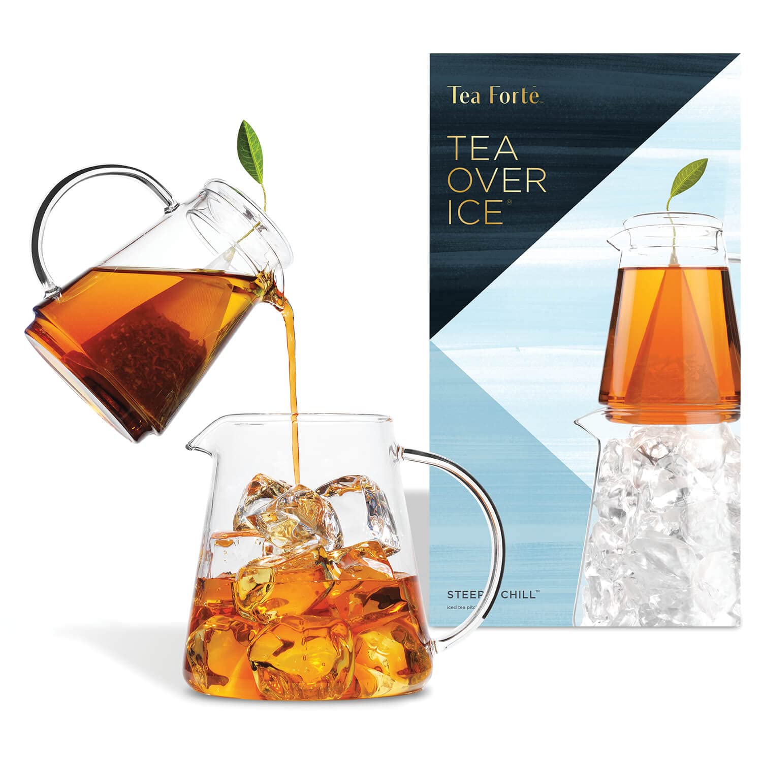 Tea Forte Tea Over Ice Steeping Pitcher Set - 12oz & 24oz Glass Pitchers for Perfect Iced Tea | Dishwasher Safe | Great for Summer Parties, BBQs & Outdoor Gatherings