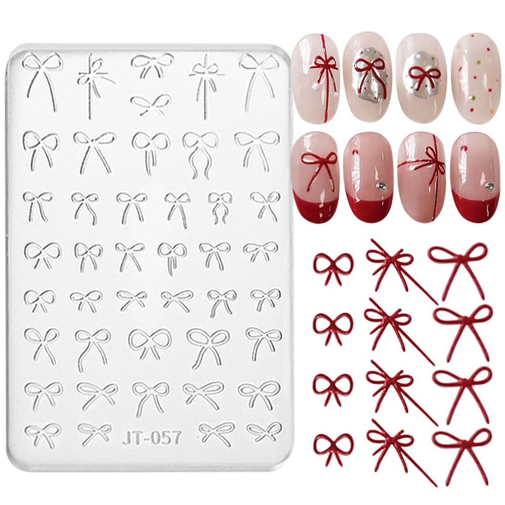 3D Bow Nail Charms Silicone Mold - DIY Embossed Bowknot Nail Art Design with Scraper for Gel Polish, Acrylic Nails - Perfect for Manicure, Pedicure & Nail Salon Decorations