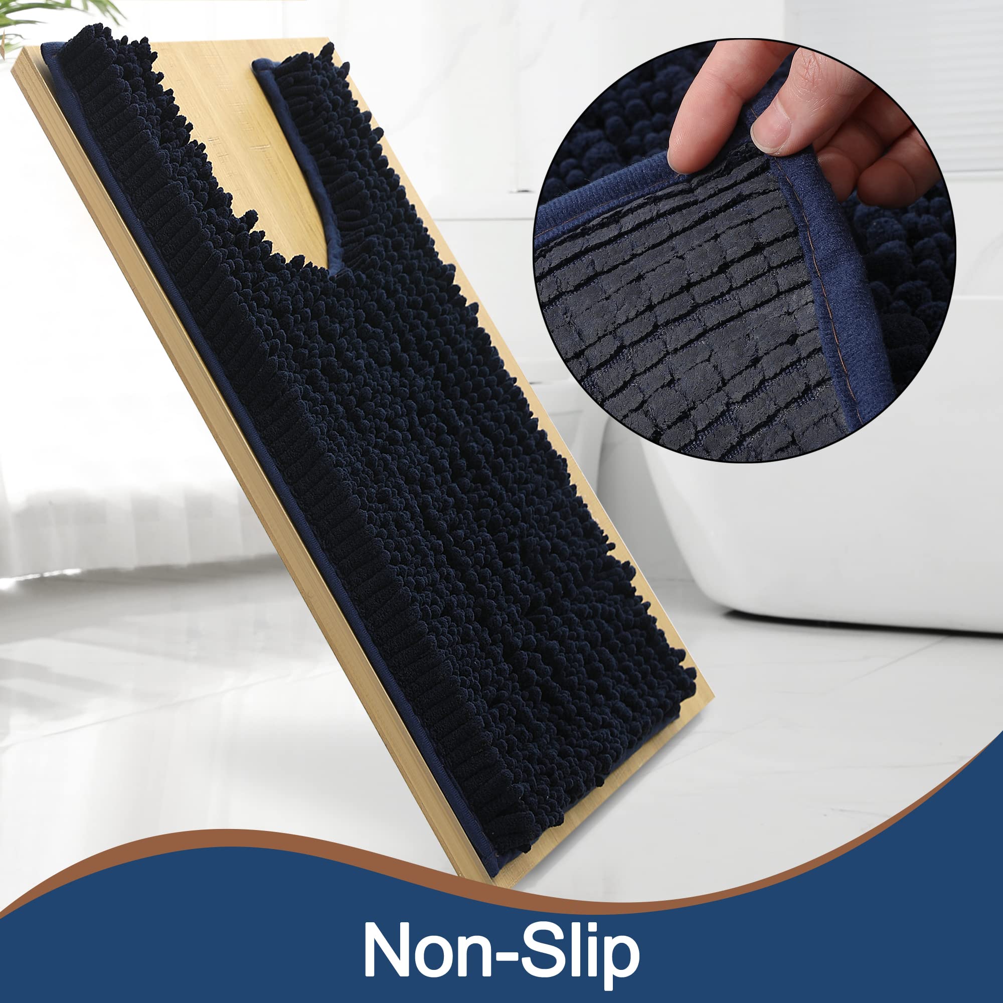 FLOLEOPA Non-Slip Bathroom Contour Rug - 24x20 Inch Navy Blue Microfiber Shaggy Bath Mat | Water Absorbent, Machine Washable U-Shaped Toilet Rug for Bathroom Safety & Comfort | Perfect for Bathroom Floor, Shower & Toilet Area