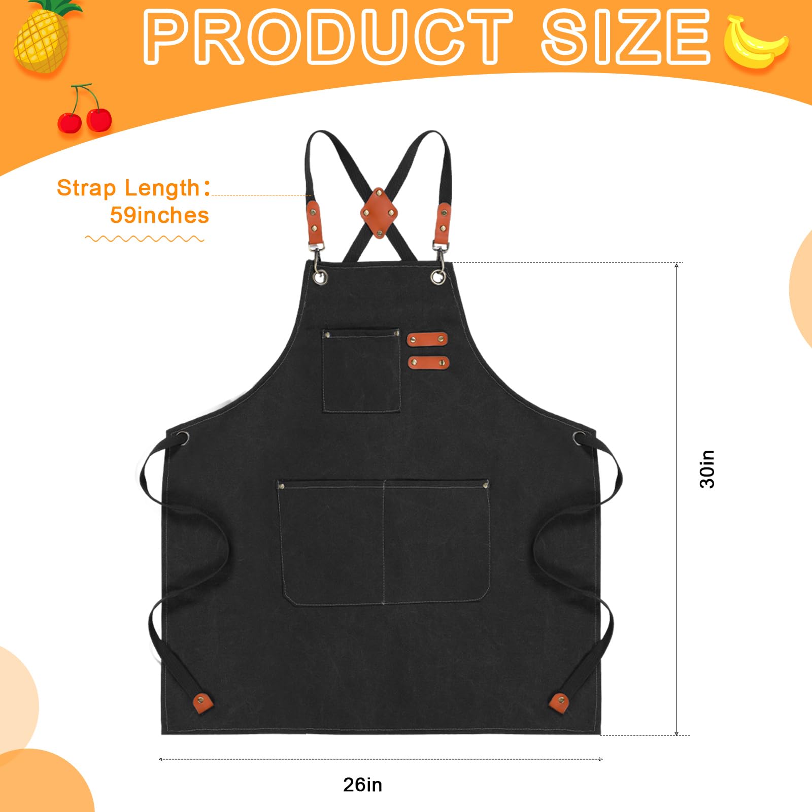 Toulite 4 Pack Adjustable Cross Back Canvas Chef Apron for Men - Cotton Barber Apron with Pocket (26 x 30