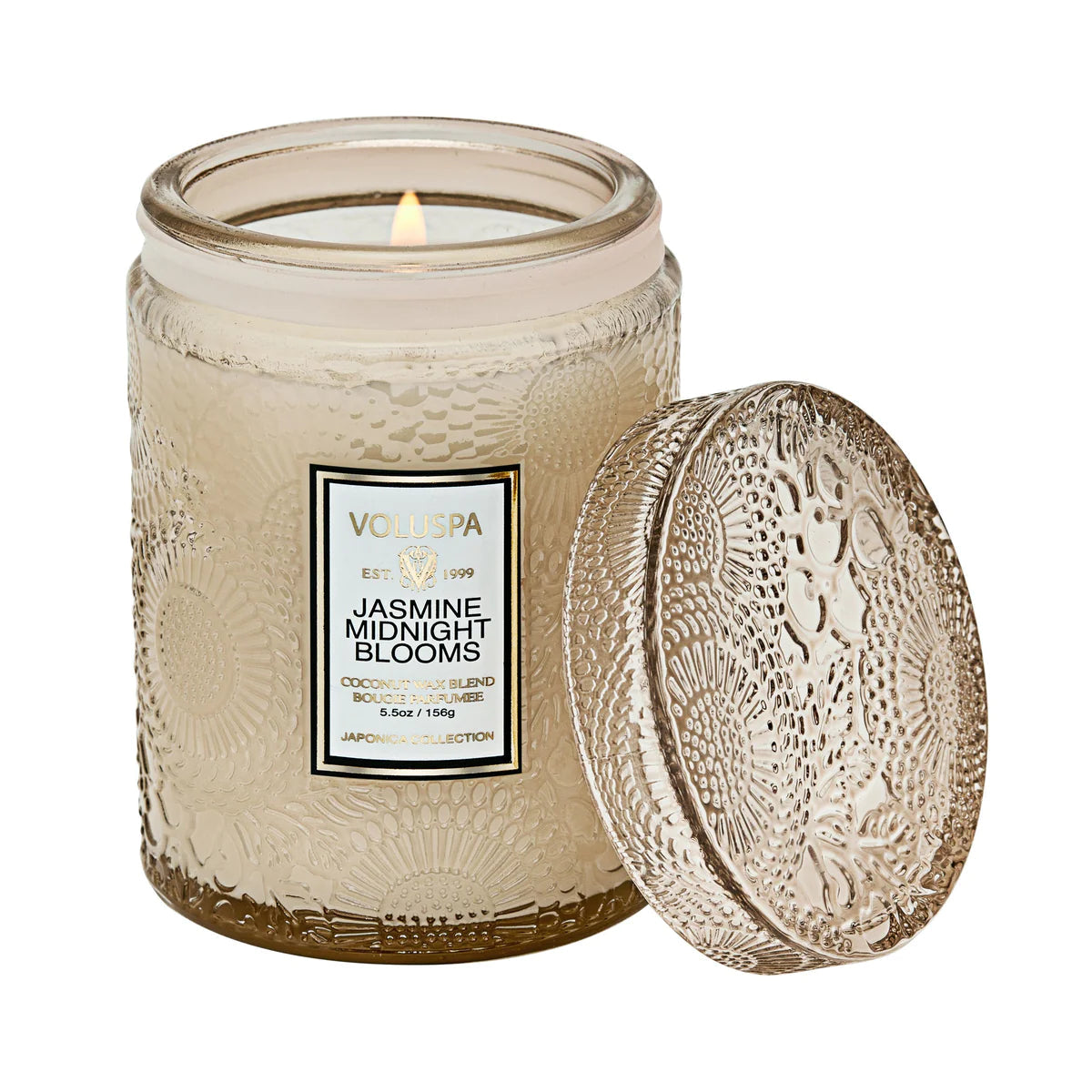 Jasmine Midnight Blooms Small Embossed Glass Candle - Scented Soy Wax Candles for Home Decor, Romantic Gifts & Aromatherapy | Perfect for Bedroom, Bathroom & Relaxation
