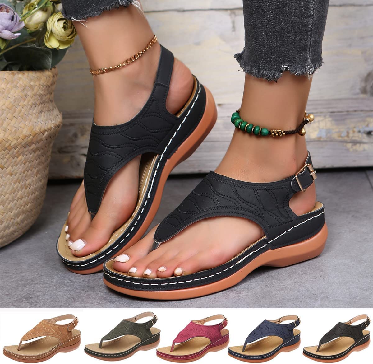 Hvyesh Dimleen Orthopedic Sandals for Women - Comfortable Arch Support Sandals with Orthotic Insoles - Ideal for Plantar Fasciitis, Flat Feet & All-Day Walking