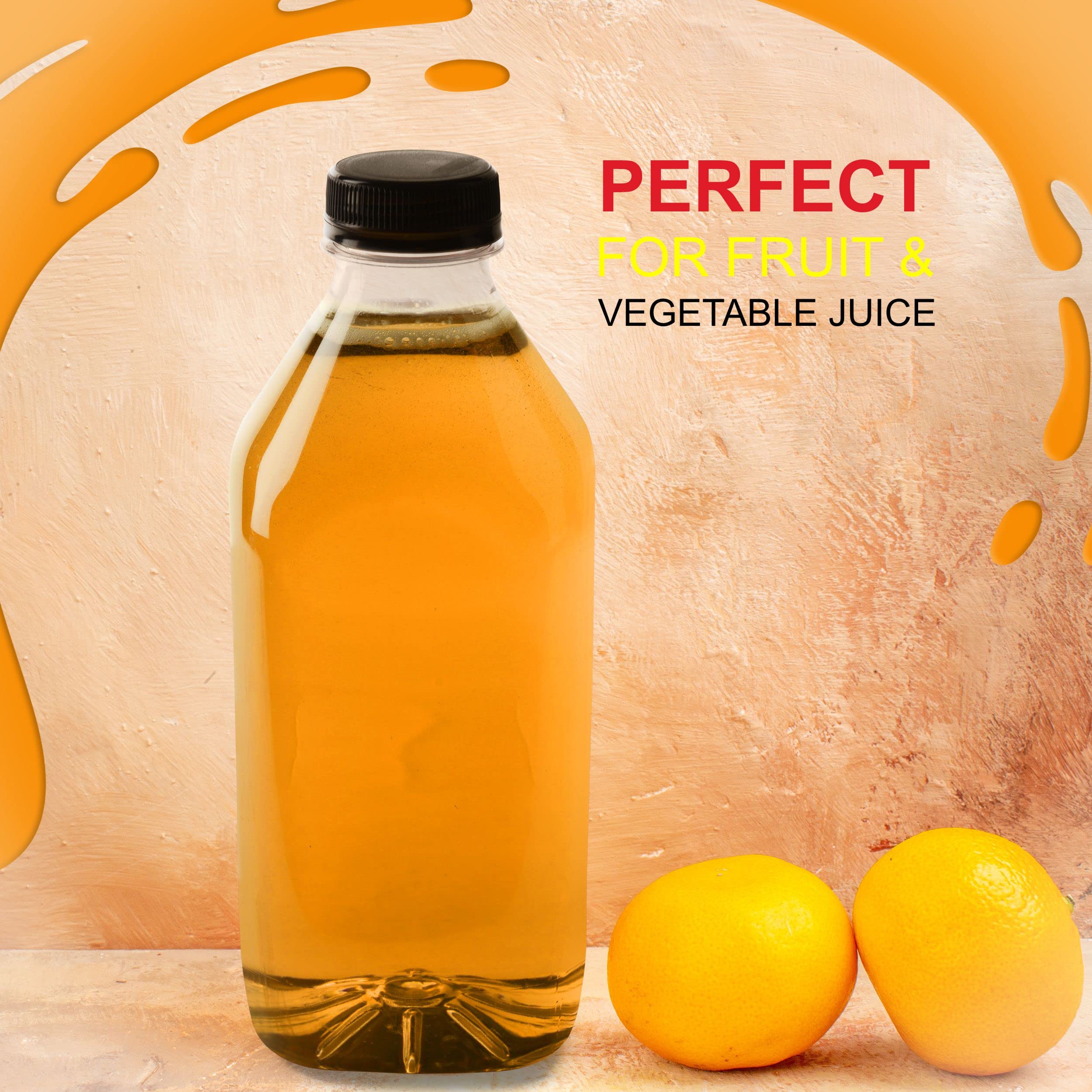 EcoQuality 40 Pack 32oz Clear Plastic Juice Bottles with Tamper Evident Caps - BPA Free Reusable Smoothie Bottles for Juices, Milk, Meal Prep, DIY Drinks & Home Brewing - Perfect for Restaurants, Cafes & Juice Bars