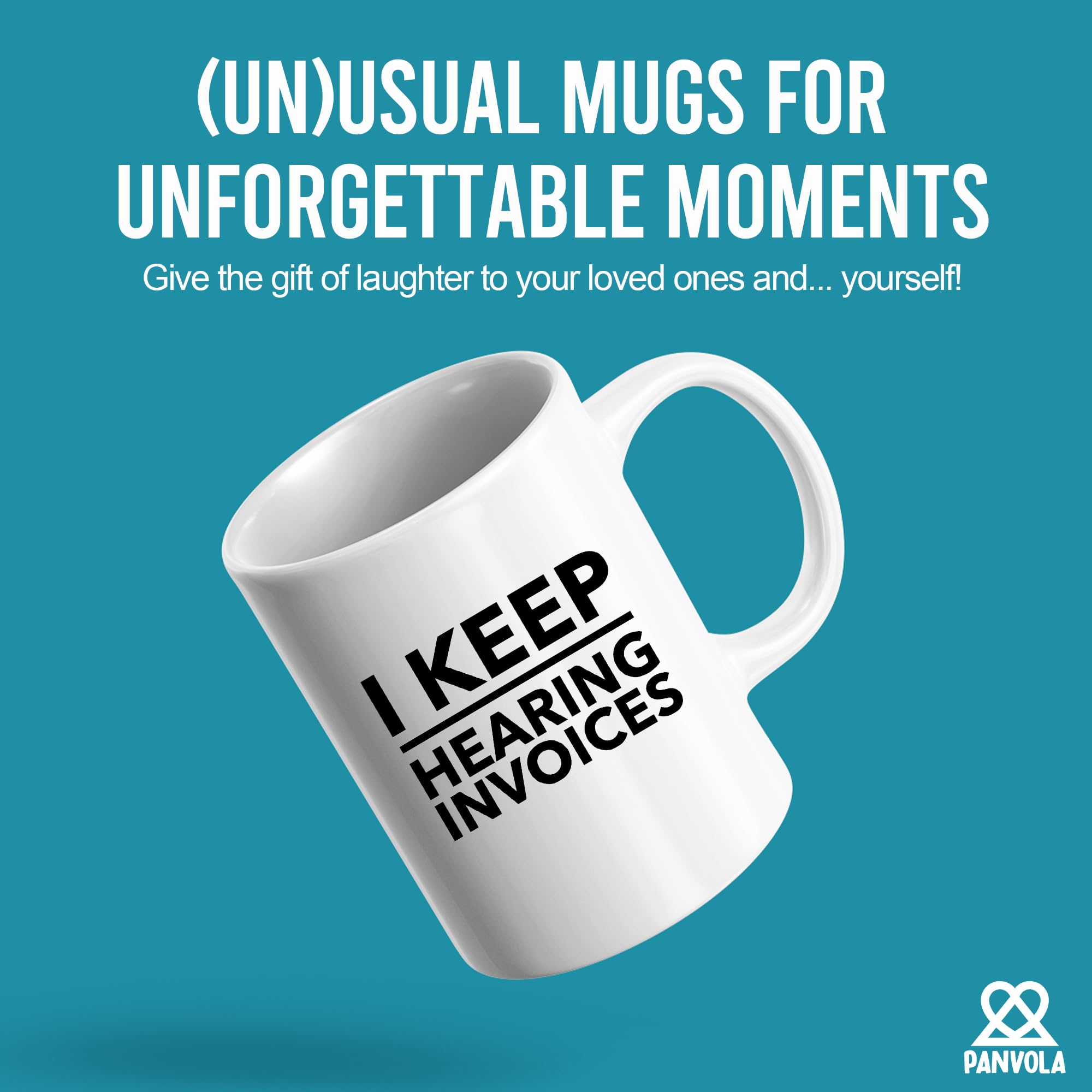 Panvola Funny Accountant Gift Mug - Ceramic Coffee Cup for Coworkers, Accounting Students & CPA Graduation - Novelty Drinkware with 'I Keep Hearing Invoices' Quote - Perfect Office Gift for Bookkeepers (White) - Great for Coffee Breaks & Workplace Humor