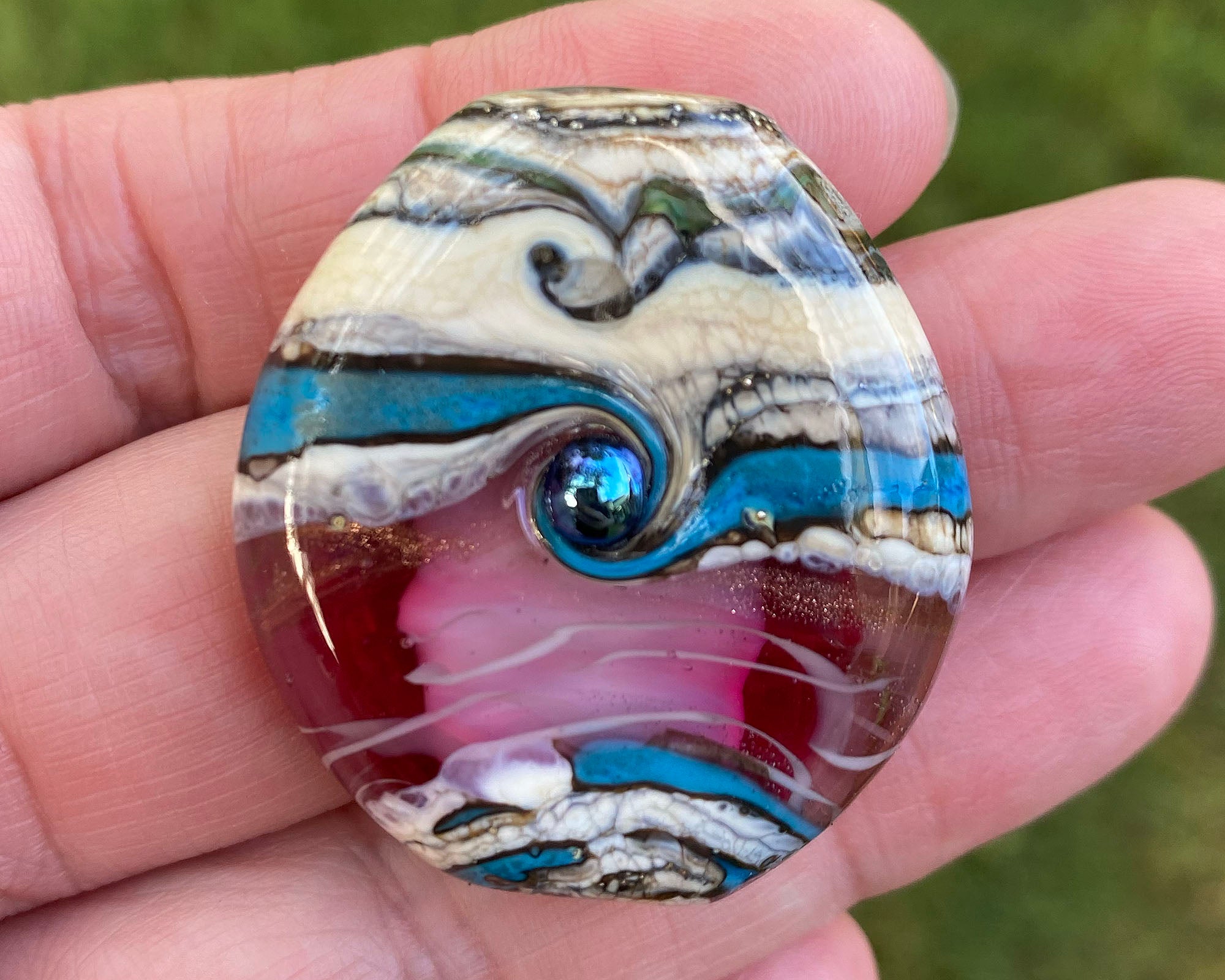 Handmade Turquoise Pink Organic Lampwork Glass Focal Bead for Jewelry Making - Perfect for Necklaces, Bracelets & DIY Craft Projects