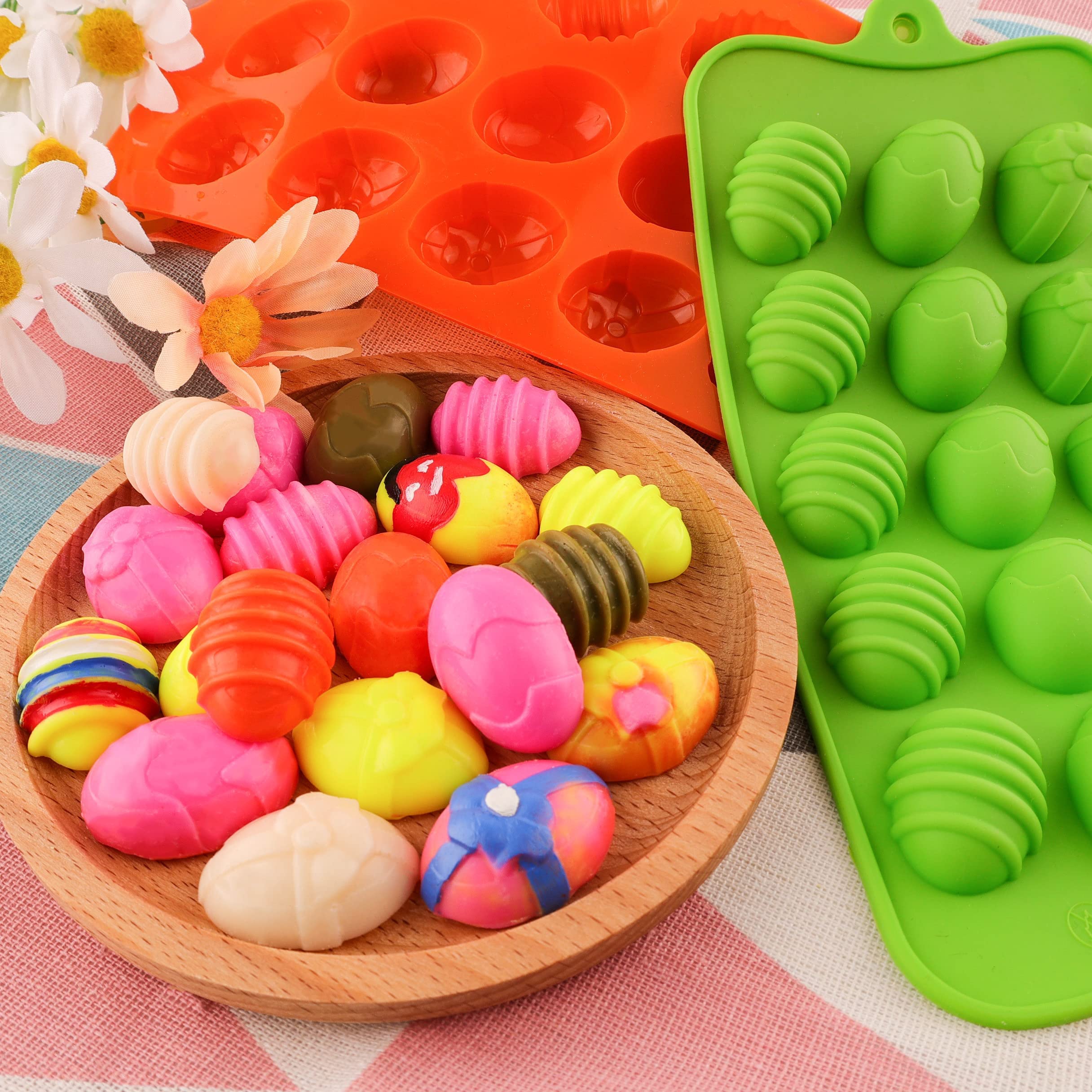 5-Pack Easter Egg Silicone Mold Set for Chocolate, Baking, Fondant - Perfect for Easter Party Treats, Hot Chocolate Bombs, Candy, Jelly Domes & Mousse Cake Toppers - Reusable Egg-Shaped Baking Pan for DIY Desserts