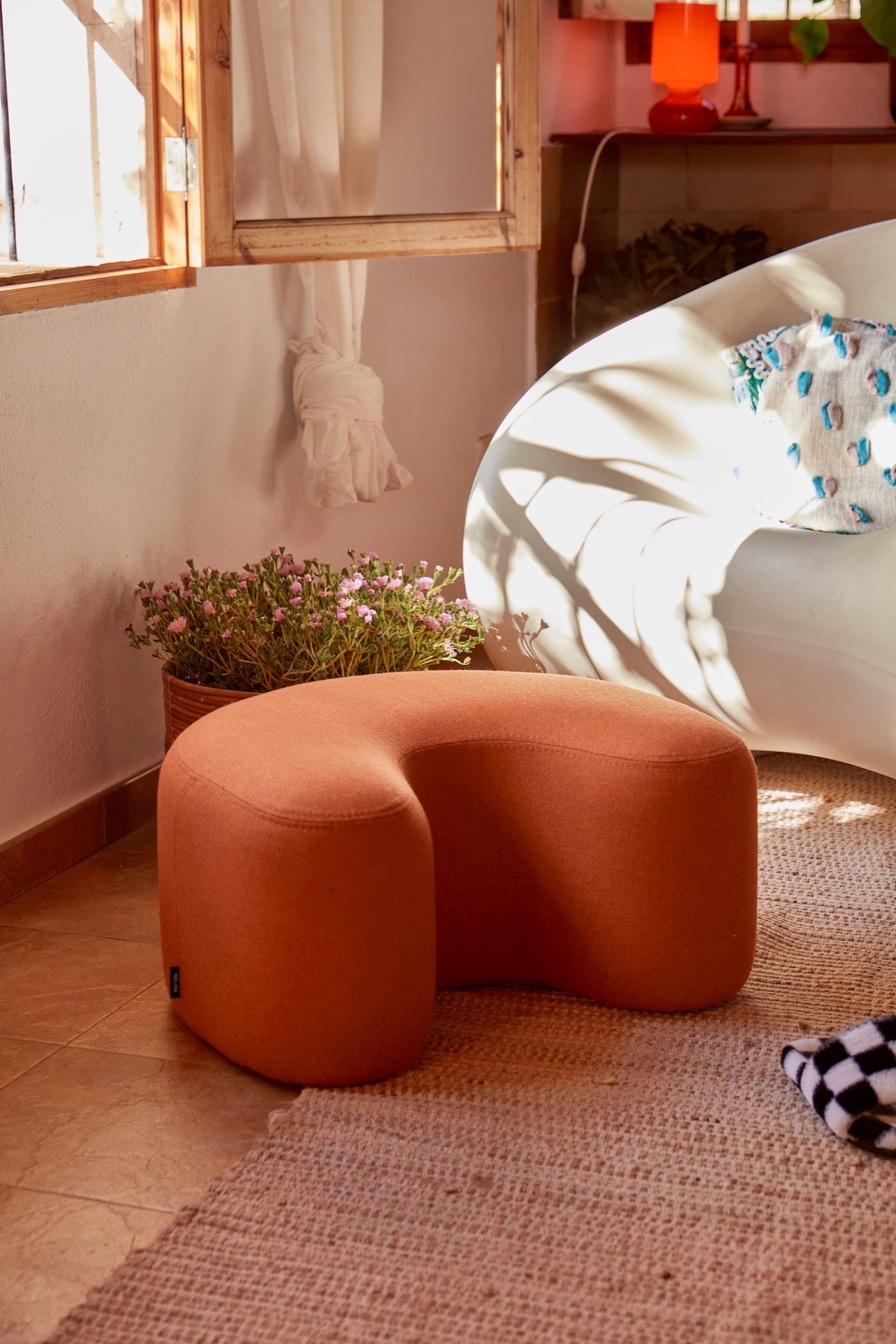 Terracotta U-Shaped Pouf Ottoman - Boho Chic Floor Seating for Living Room, Bedroom & Outdoor Patio Decor
