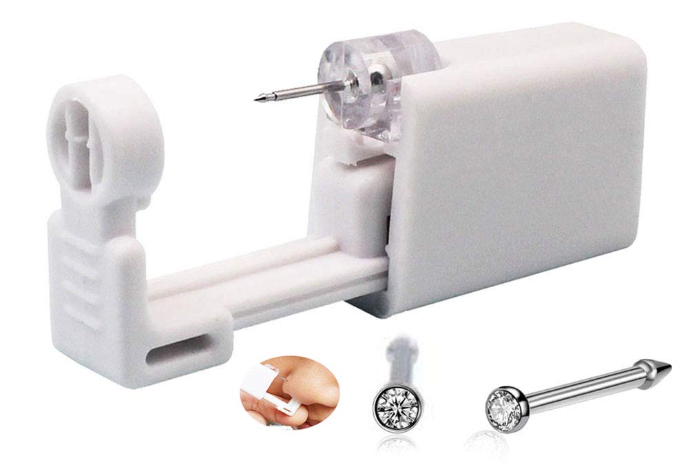 Professional Nose Piercing Kit - Safe & Easy Self Piercing Gun Tool with Sterile Needles for Home or Salon Use (White) | Perfect for DIY Nose Piercing, First-Time Users, and Professional Body Jewelry Applications