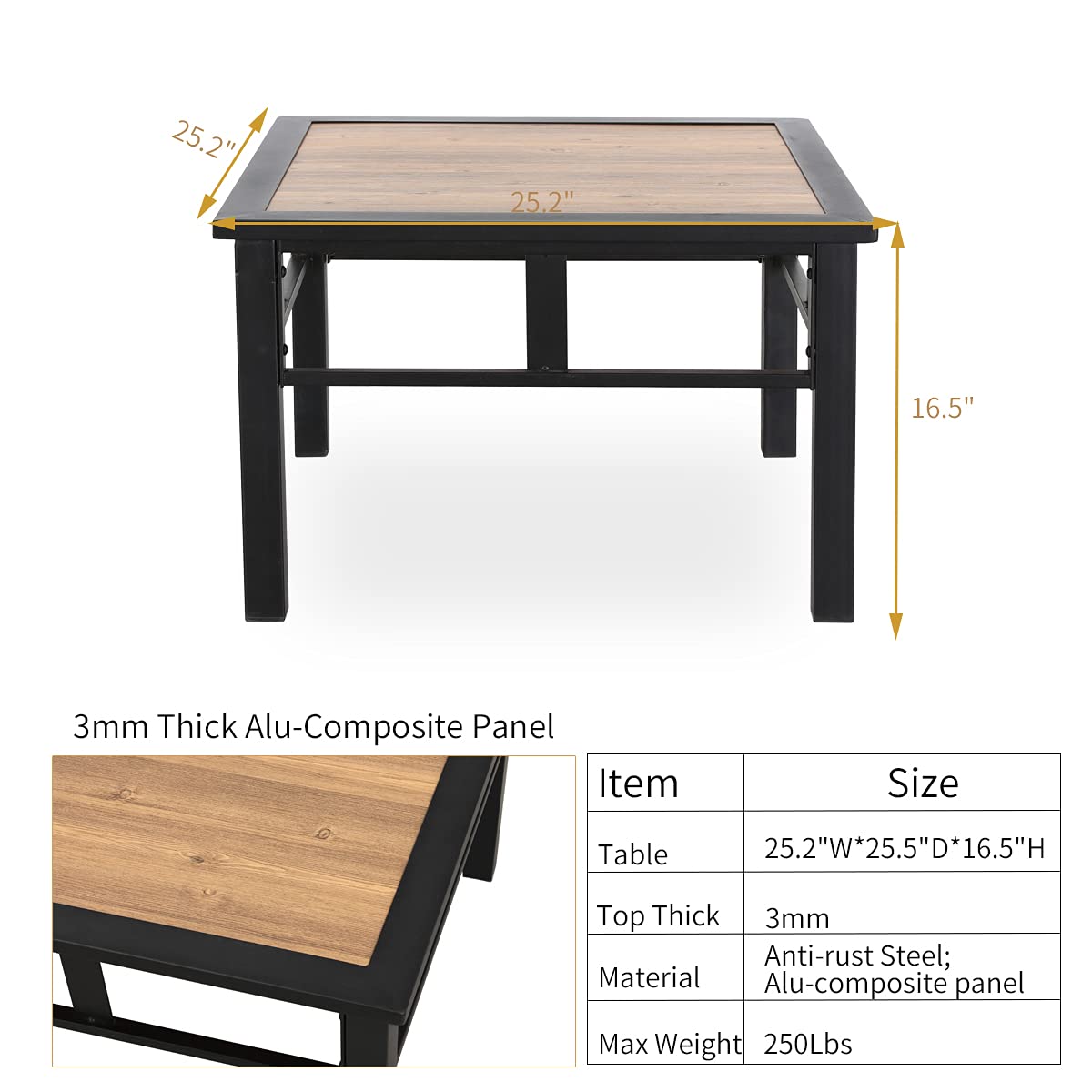 **Weather-Resistant Aluminum Composite Panel Outdoor Side Table with Wood Grain - Patio, Bistro & Conversation Coffee Table for Outdoor Furniture Sets - Perfect for Backyard, Garden & Poolside Relaxation**