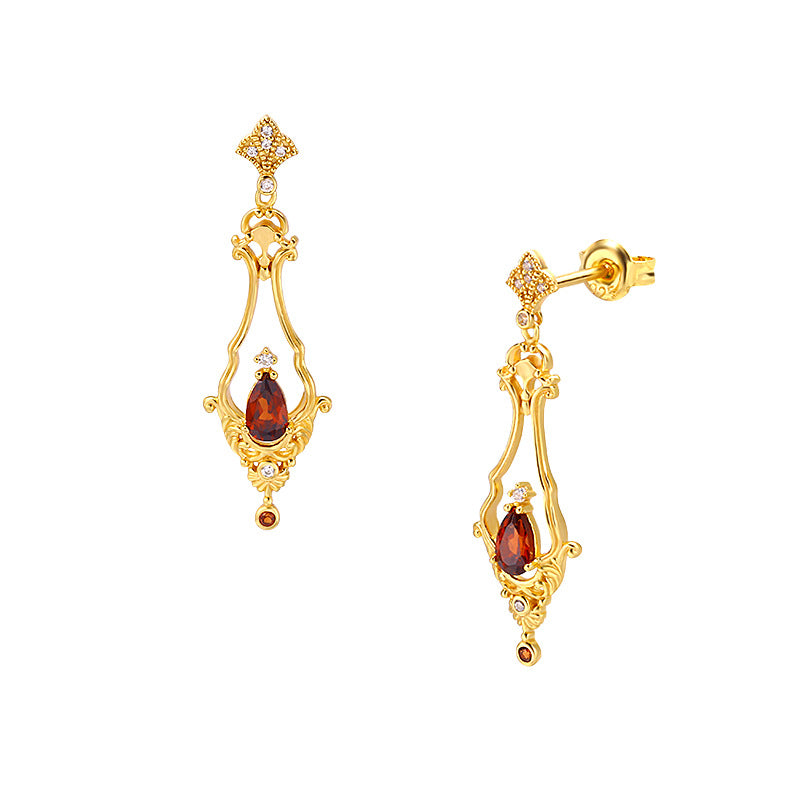 Baroque Natural Garnet Drop Earrings for Women | Handmade Vintage Dangle Jewelry | Perfect for Weddings, Parties & Special Occasions | TB1217