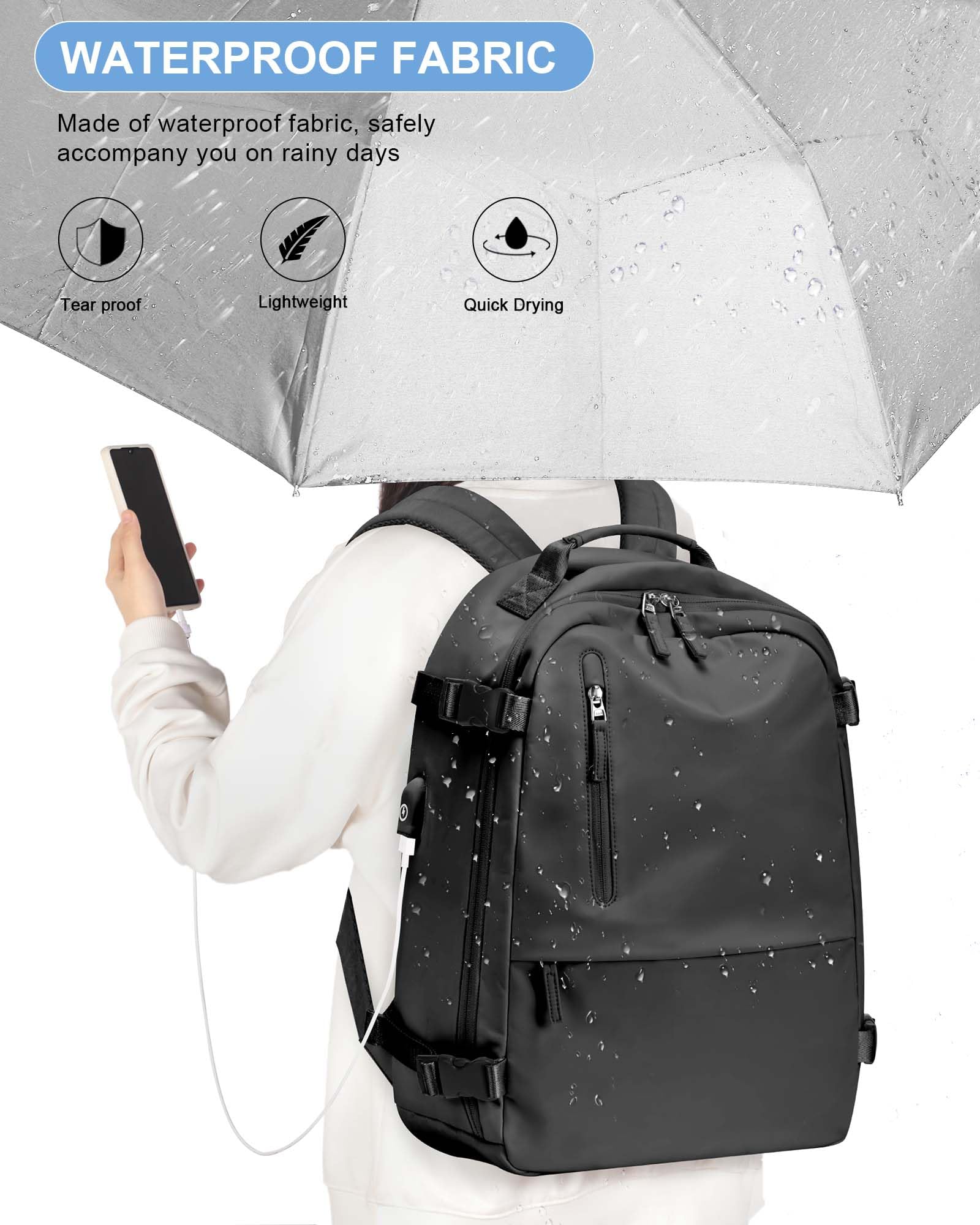 Lightweight Travel Backpack for Women & Men - TSA Approved Carry On Backpack with USB Charger, Water Resistant Daypack for Hiking, Business & Airplane Use - Perfect for Commuting, College & Weekend Getaways