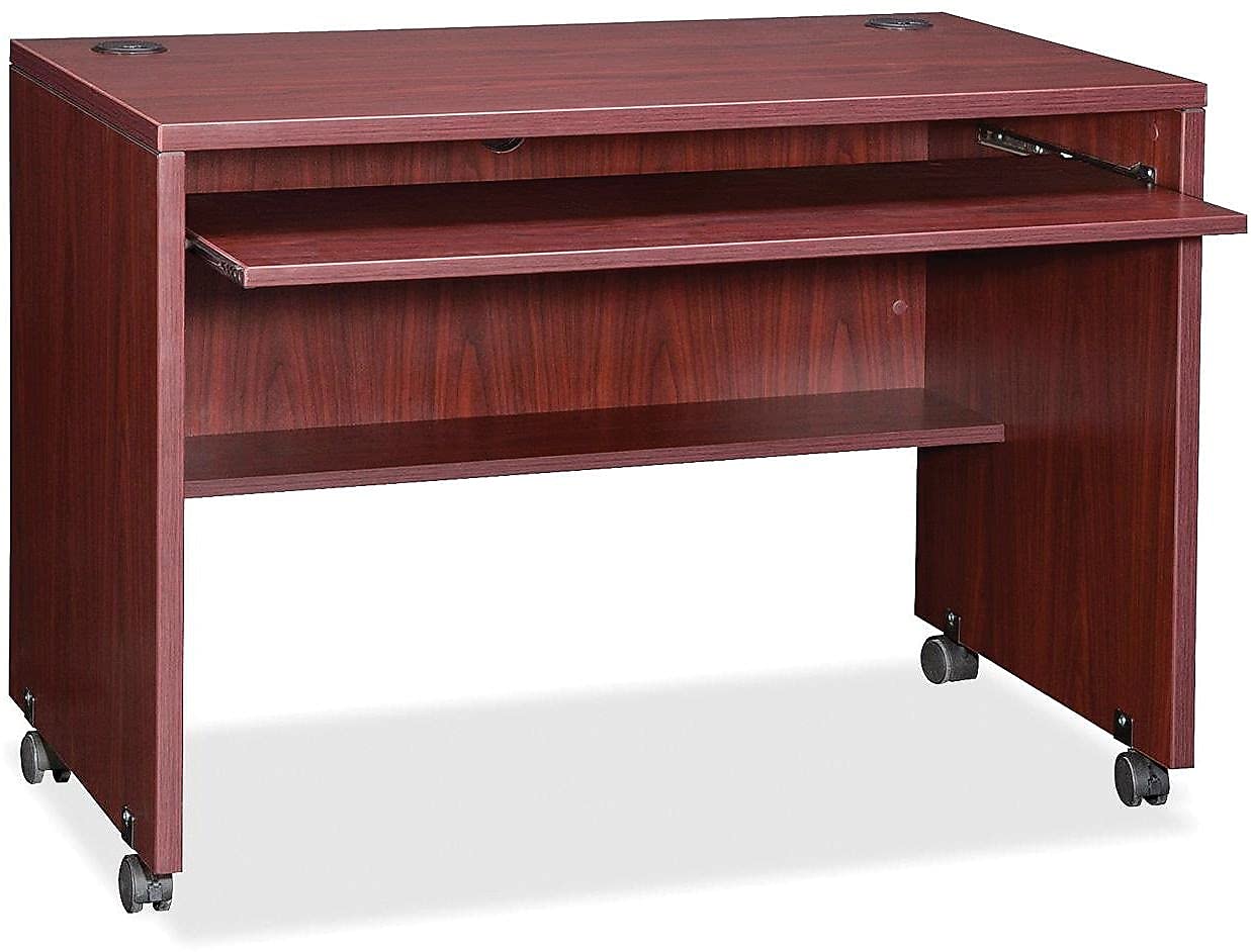 Lorell Essentials Computer Workstation Desk - 29.5 Inch Height Adjustable - Mahogany Finish - Perfect for Home Office & Small Workspaces