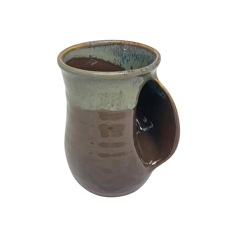Clay in Motion Right Handed Handwarmer Mug - Mocha Brown Ceramic Travel Coffee Cup for Office, Home & Outdoor Use