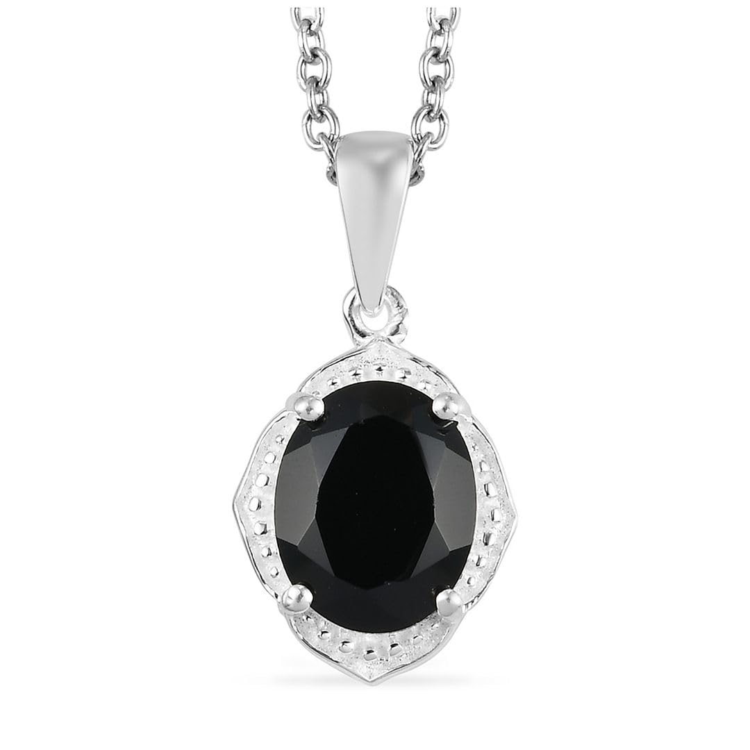 Shop LC Platinum Plated 925 Sterling Silver Black Spinel Necklace for Women - 20 Inch Elegant Promise Pendant, Perfect Birthday Gift for Her | Ideal for Parties, Anniversaries & Special Occasions