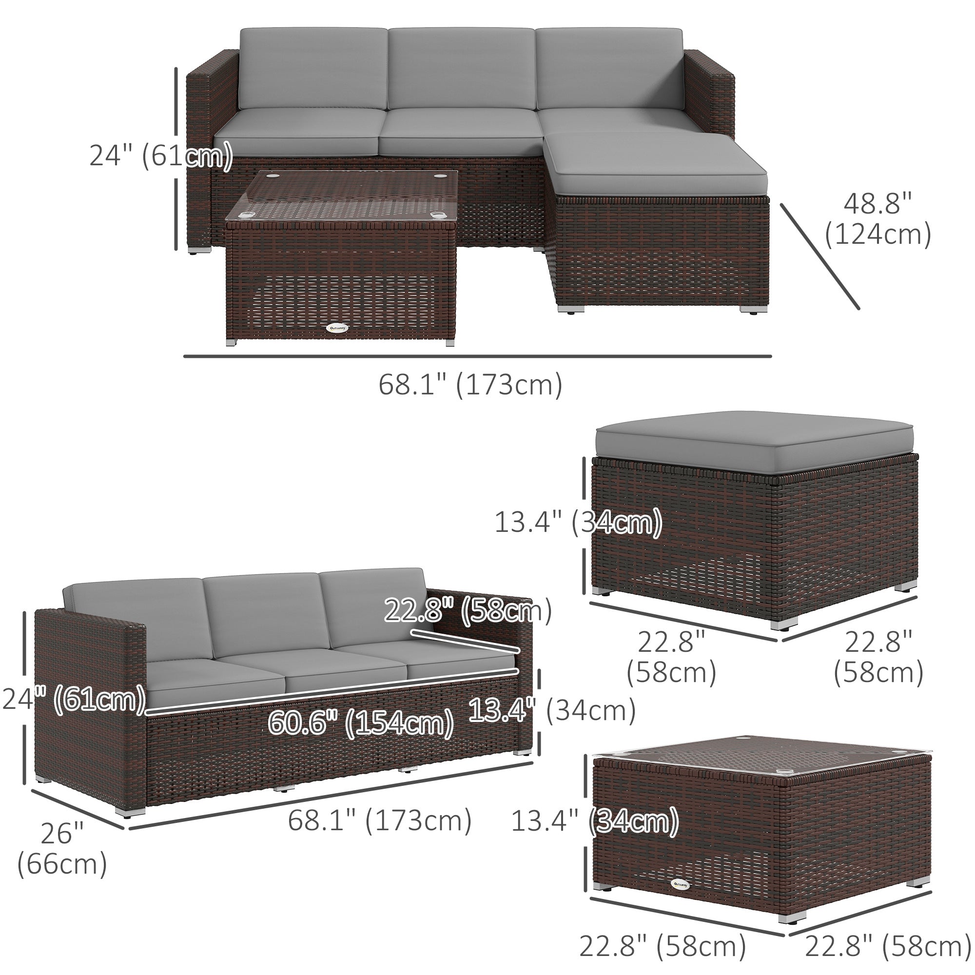 Outsunny 5-Piece Patio Furniture Set with Soft Cushions, Waterproof Grey Corner Sofa for Outdoor Garden, Backyard, and Poolside Relaxation