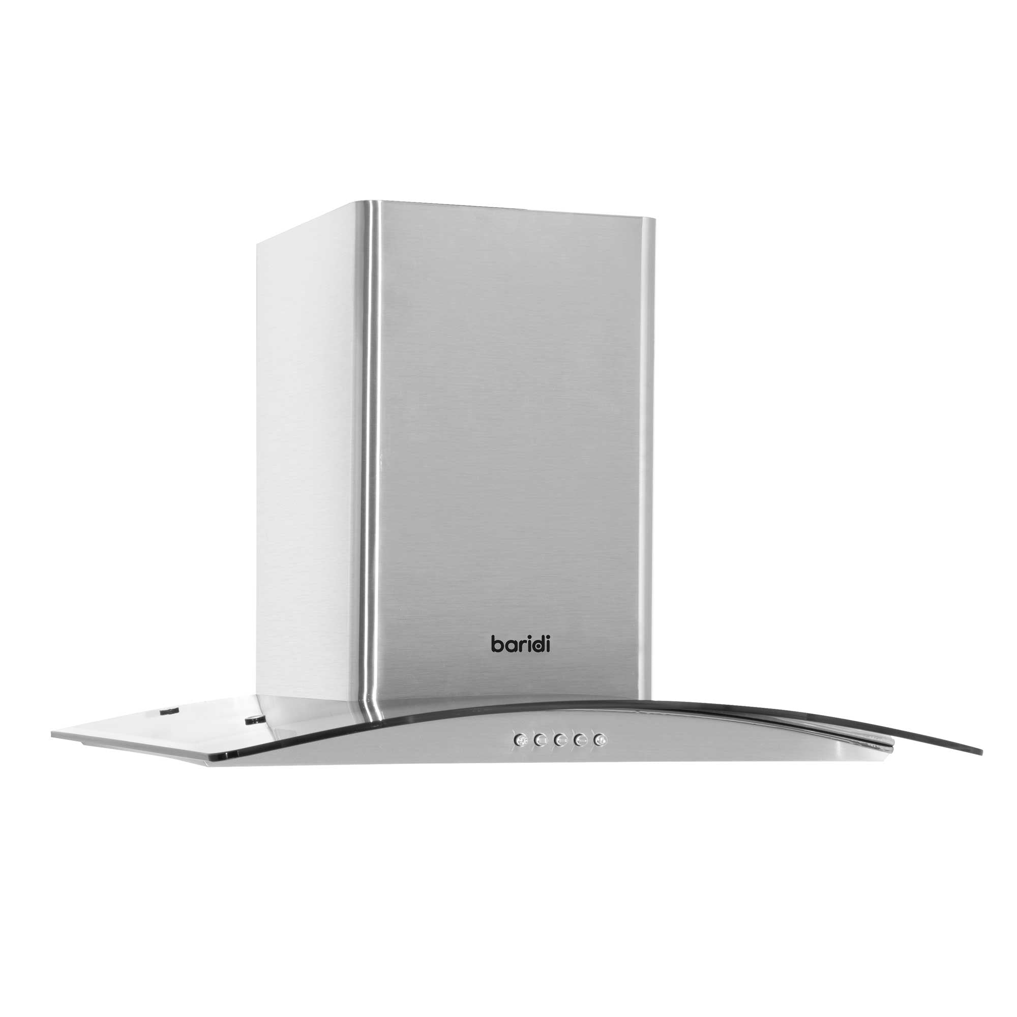Baridi 60cm Curved Glass Range Hood with Carbon Filters & LED Lights - Stainless Steel Kitchen Exhaust Fan - DH128 Model for Modern Home Cooking Ventilation