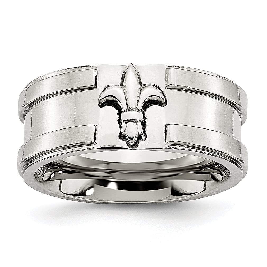 ICE CARATS 10mm Stainless Steel Brushed Fleur De Lis Wedding Band Ring - Elegant Fashion Jewelry for Women, Perfect Anniversary & Valentine's Day Gift - Ideal for Bridal Sets, Proposals & Romantic Occasions