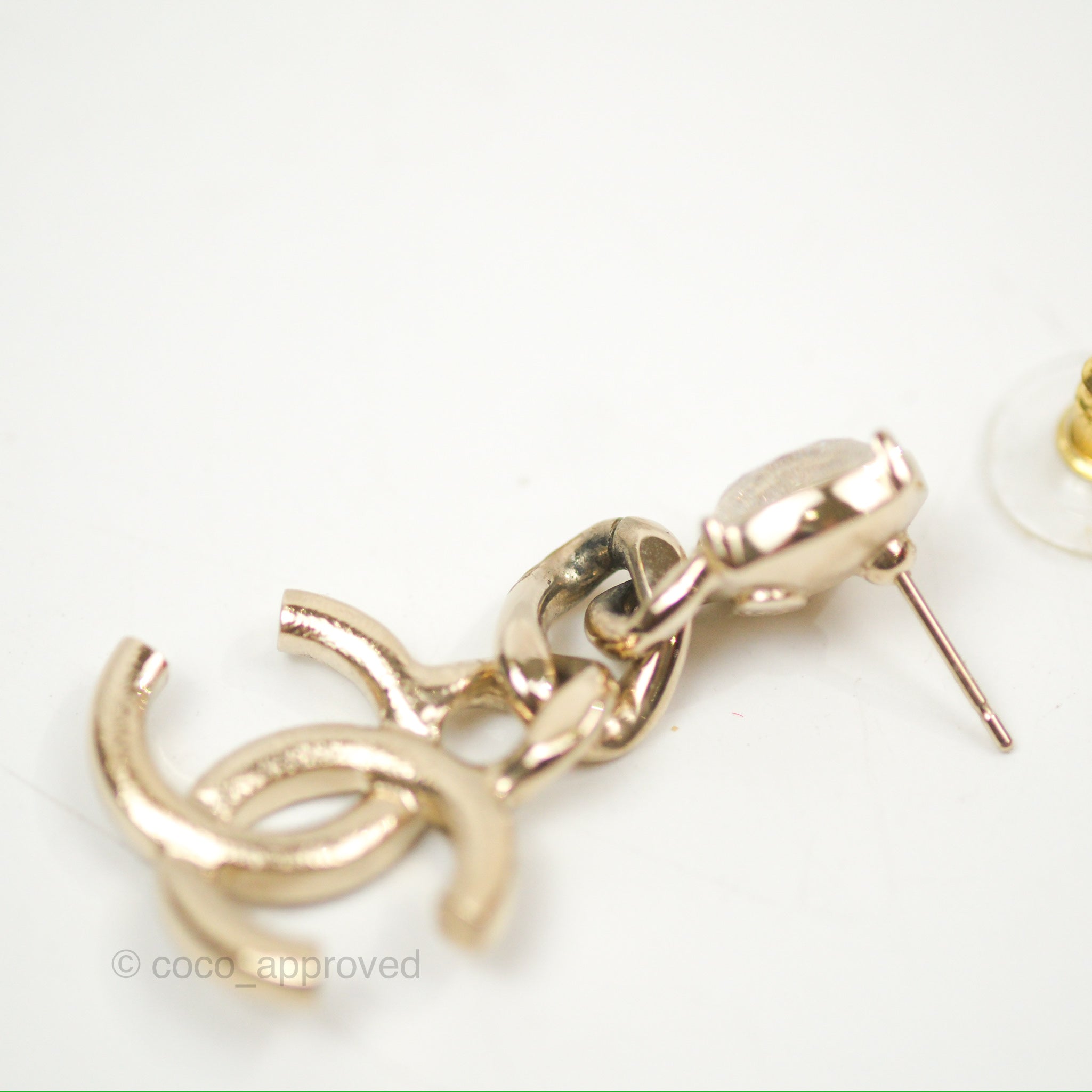 Chanel Chain CC Crystal Drop Earrings - Gold Tone 23C Collection - Luxury Fashion Jewelry for Women - Perfect for Parties, Weddings & Special Occasions