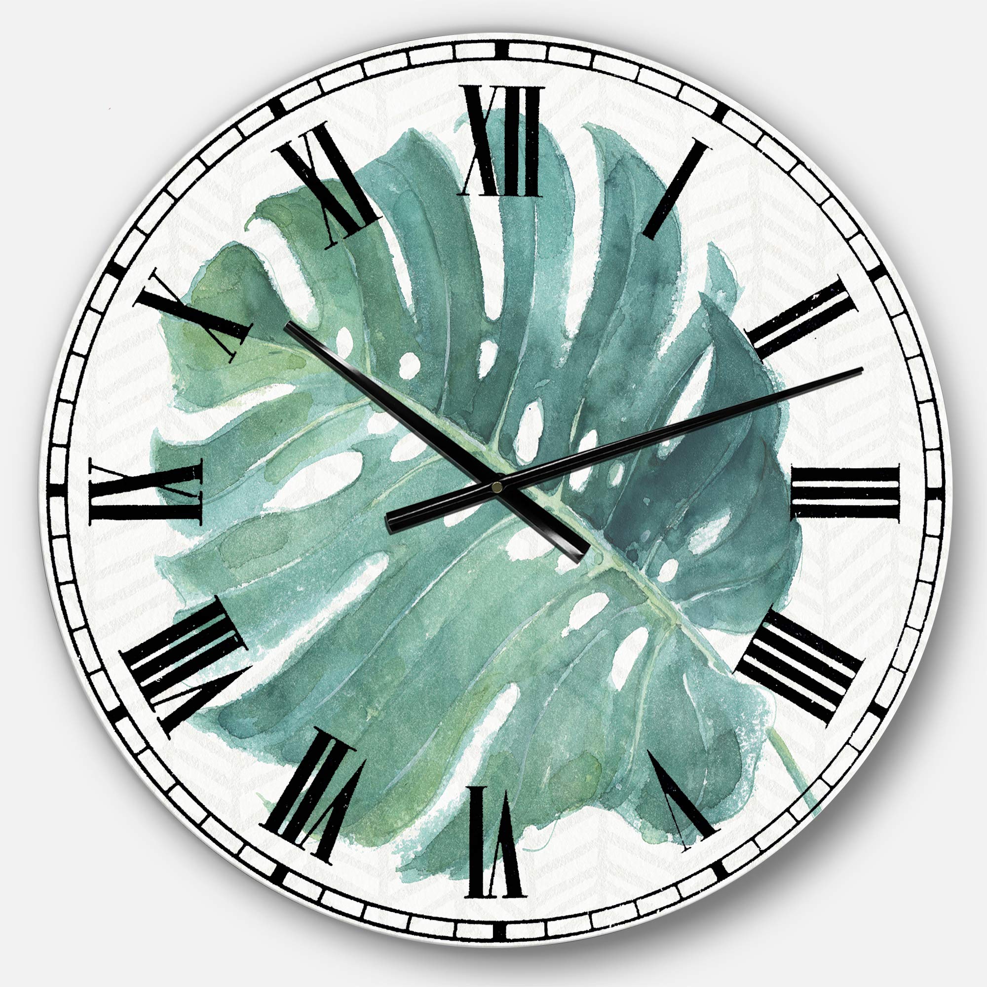 Designart Mixed Botanical Green Leaves IV Farmhouse Wall Clock - Round Metal Wall Art Decor for Living Room, Bedroom, Office | Perfect for Rustic, Vintage & Modern Home Decor Styles