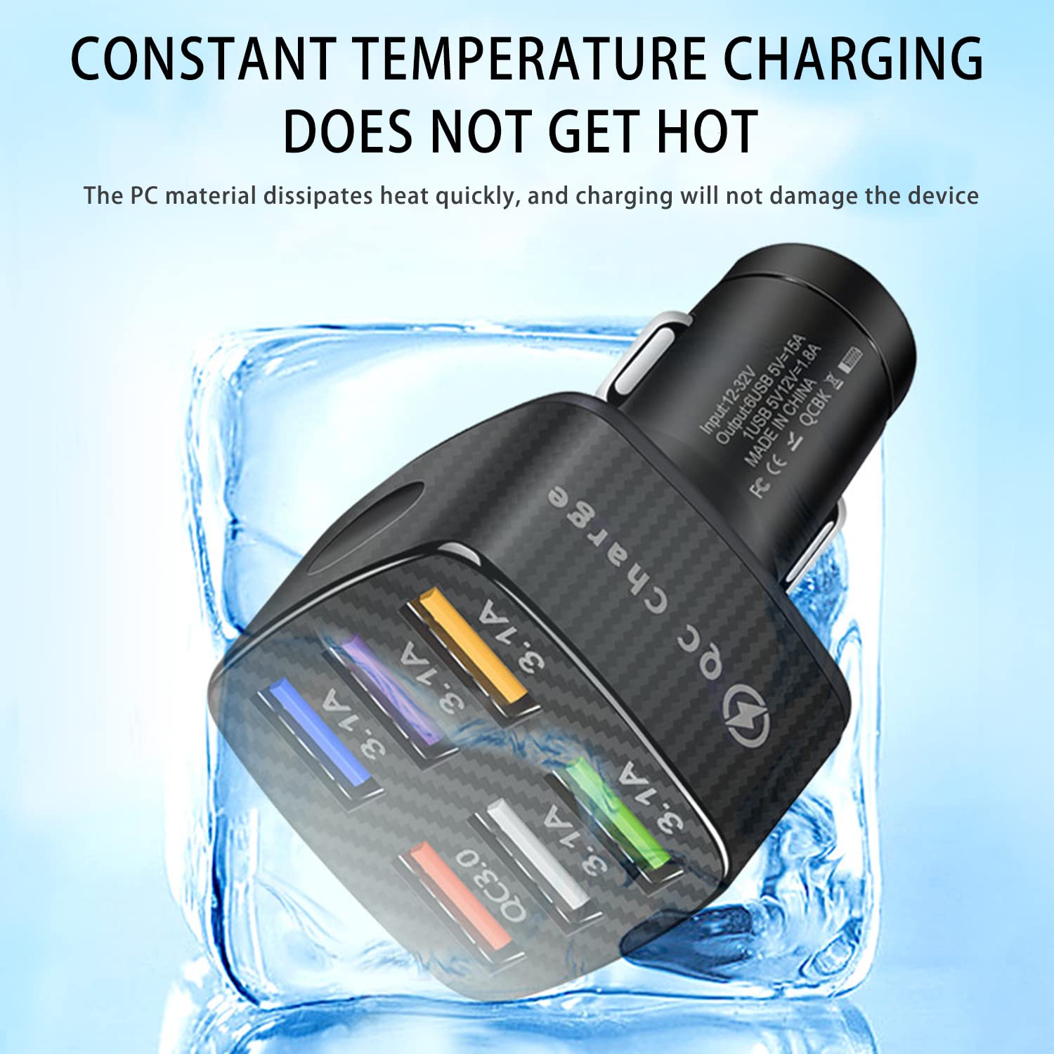6-Port USB QC3.0 Fast Car Charger Adapter - Multi-Port Phone Charger with LED Display for iPhone, Android & Smart Devices | Universal Vehicle Accessory for Cars, Trucks & SUVs | Perfect for Road Trips, Commuting & Family Travel (Black)