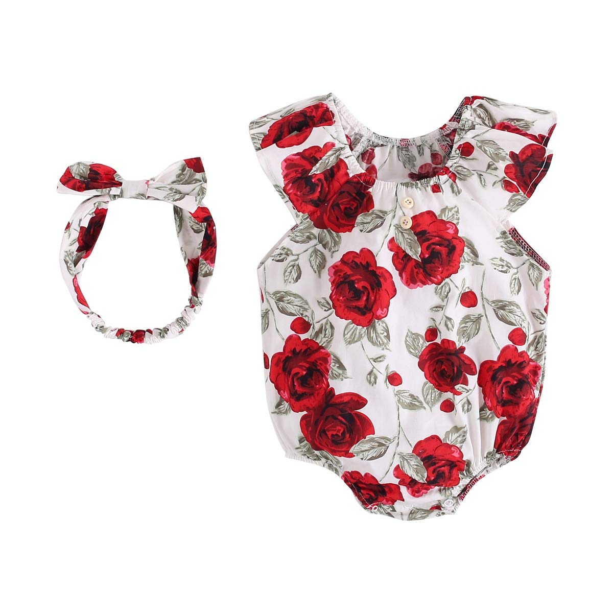 Sanlutoz Rose Floral Newborn Baby Girl Outfit Set - Soft Cotton Bodysuit & Headband for 0-3 Months | Perfect for Photoshoots, Baby Showers & Special Occasions