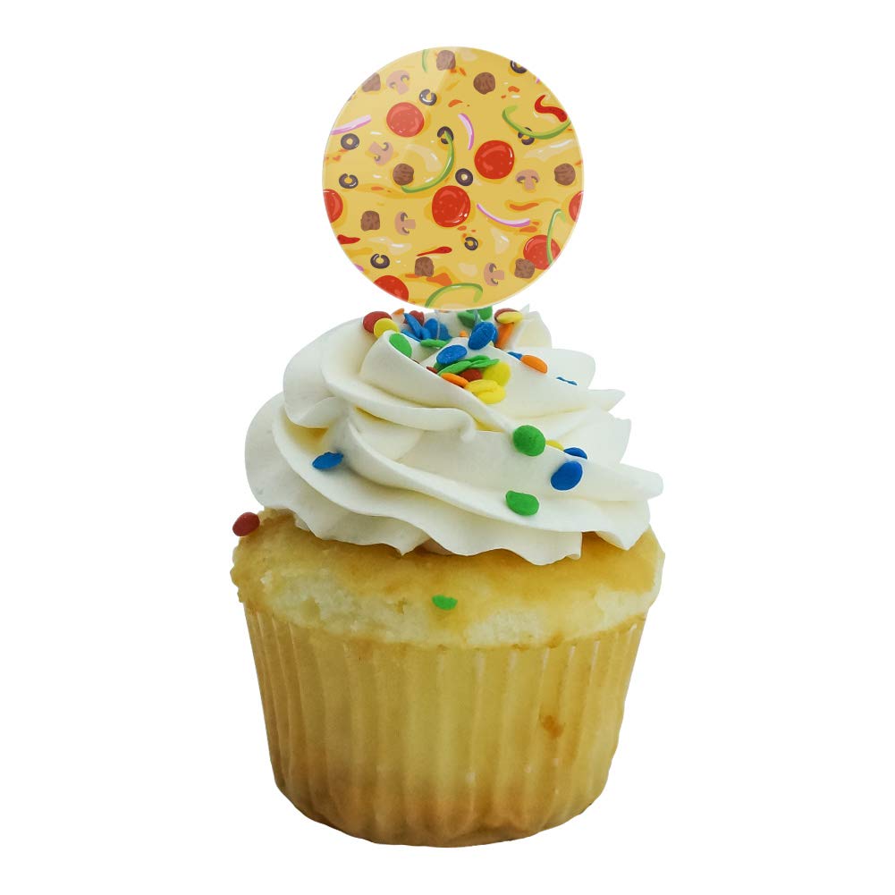 Pepperoni, Olives & Onions Pizza-Themed Cupcake Toppers - Set of 6 | Party Decorations for Birthday, Baby Shower & Baking Events