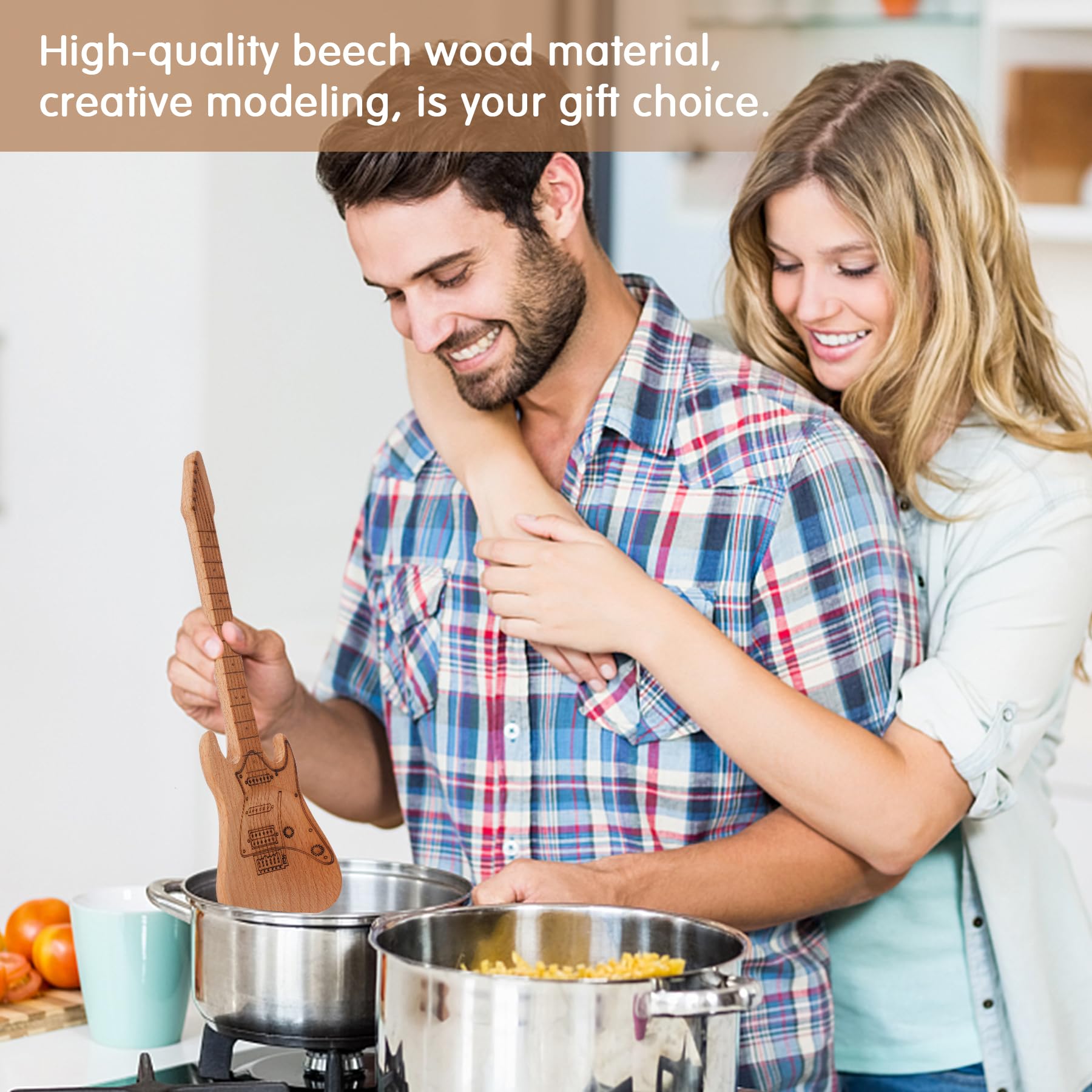 Electric Guitar-Shaped Wooden Spatula & Salad Server - 10.5