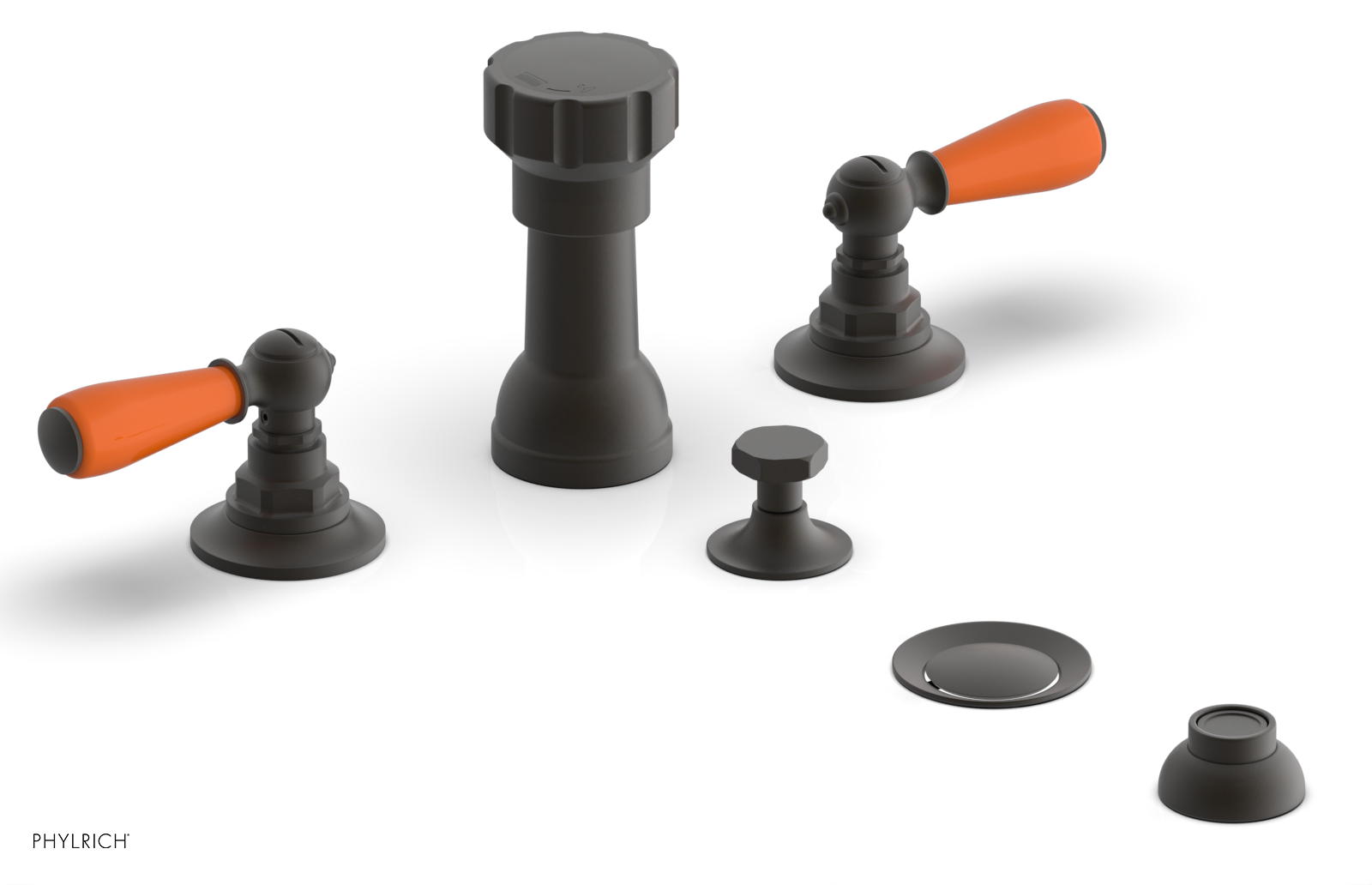 Jamestown 4-Hole Bidet Faucet Set with Lever Handles & Orange Accents - 165 61 - Perfect for Modern Bathroom Upgrades & Hygienic Living
