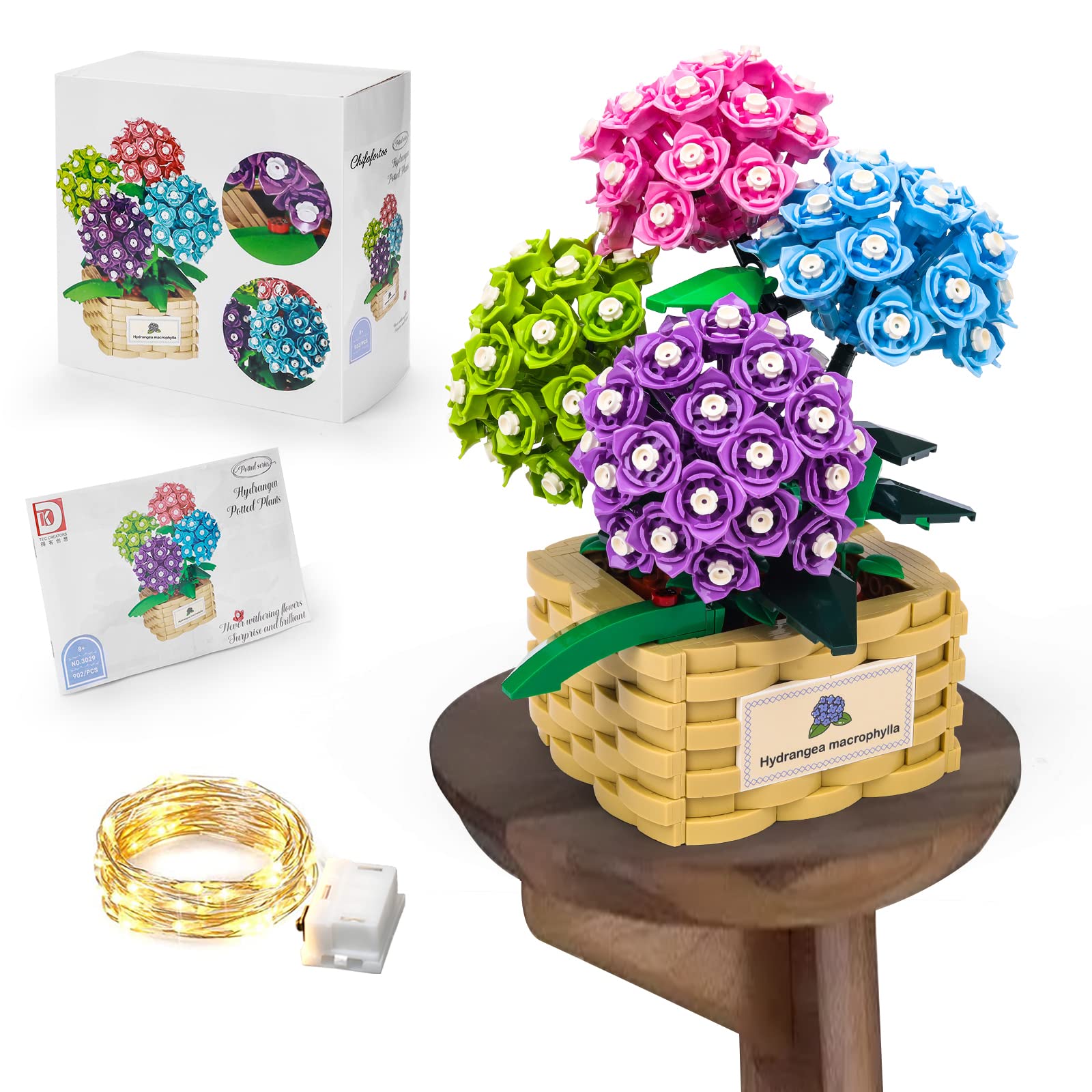 Chifafortoo 902pcs Succulent Building Blocks Set - DIY Flower Bouquet & Potted Plants with LED Lights, Micro Mini Bricks Kit for Bonsai Tree & Botanical Collection (Lego Compatible) - Perfect for Home Decor, Gift Giving & Creative Play for Ages 5+