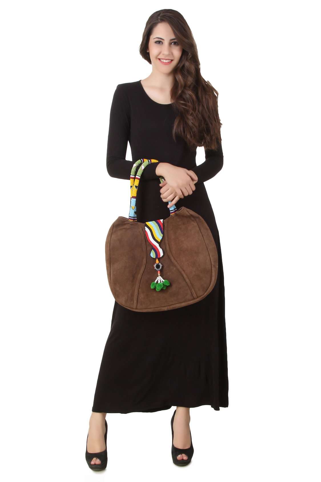 Allison Brown Suede Leather Crossbody Bag with Embroidered Handle - Stylish Women's Purse for Work, Travel & Evening Out
