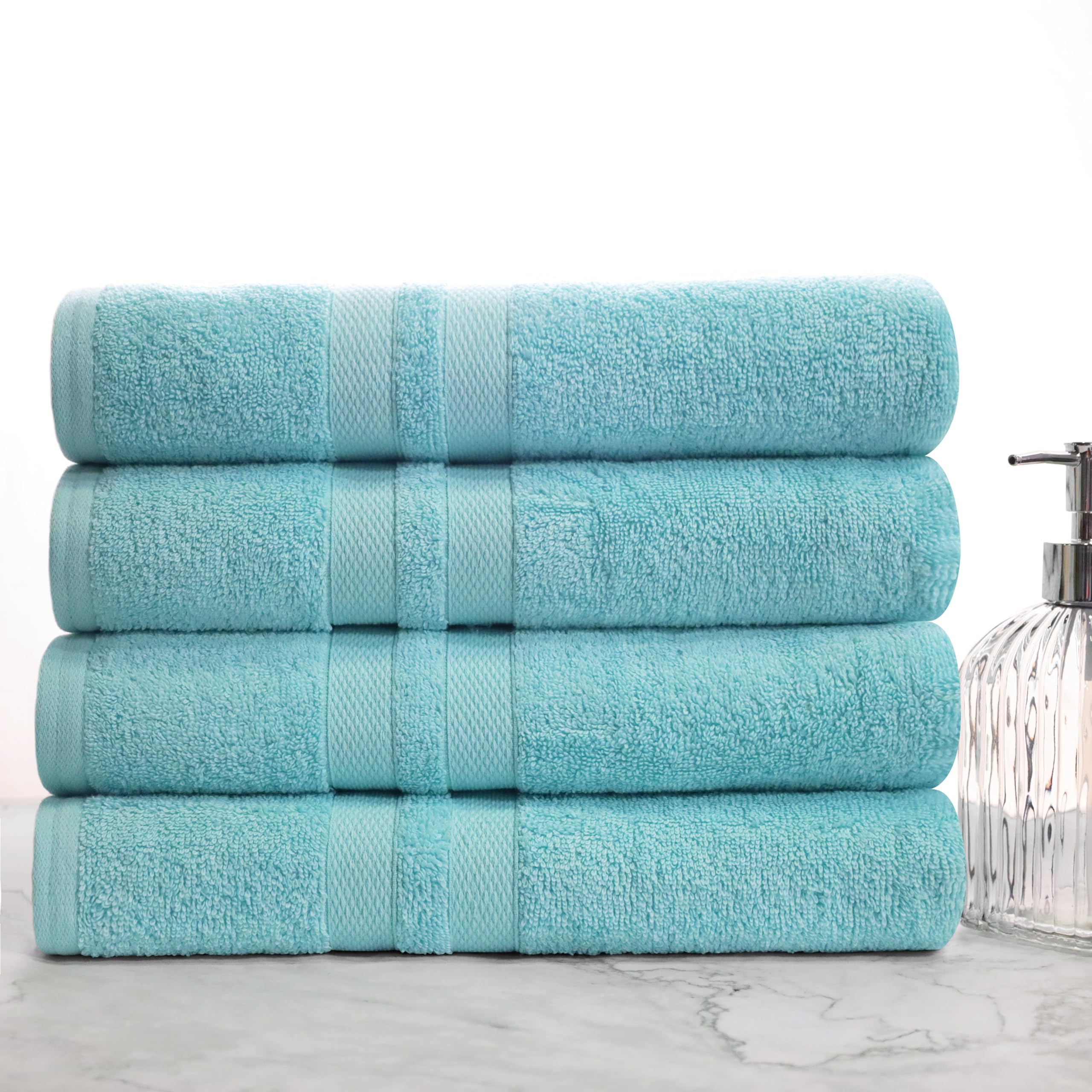BNM Ultra-Soft Cotton Bath Towel Set - 4 Pack Quick-Dry Absorbent Towels for Bathroom, Shower & Spa | Plush Solid Design Home Essentials in Cyan | Perfect for Daily Use, Guest Bathrooms & Luxury Spa Experience