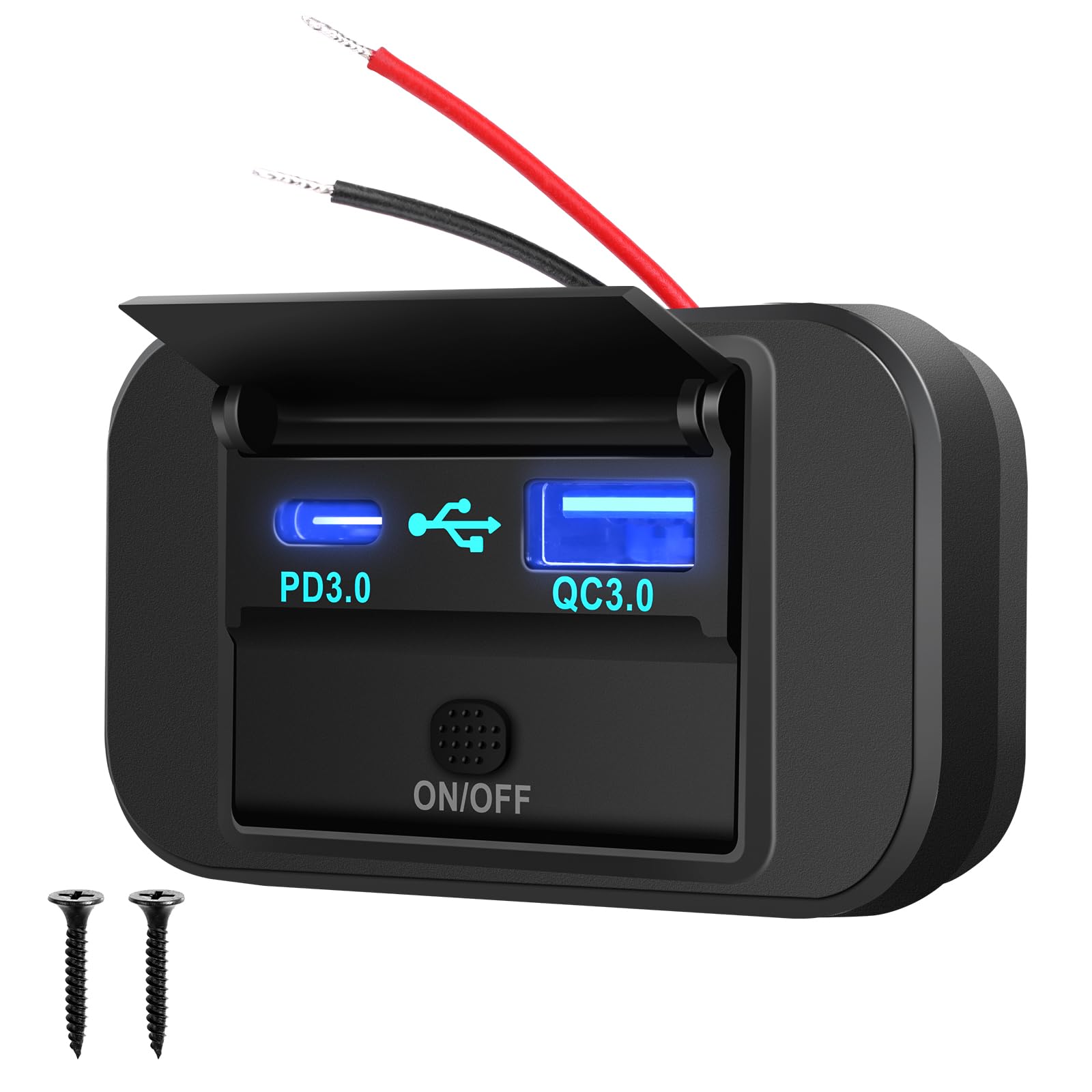GemCoo 12V/24V Dual USB Outlet with PD QC3.0 Fast Charging - 38W Car Charger Socket with Cover for RV, Truck, Boat, ATV & Bus - Perfect for Road Trips, Camping & On-the-Go Charging