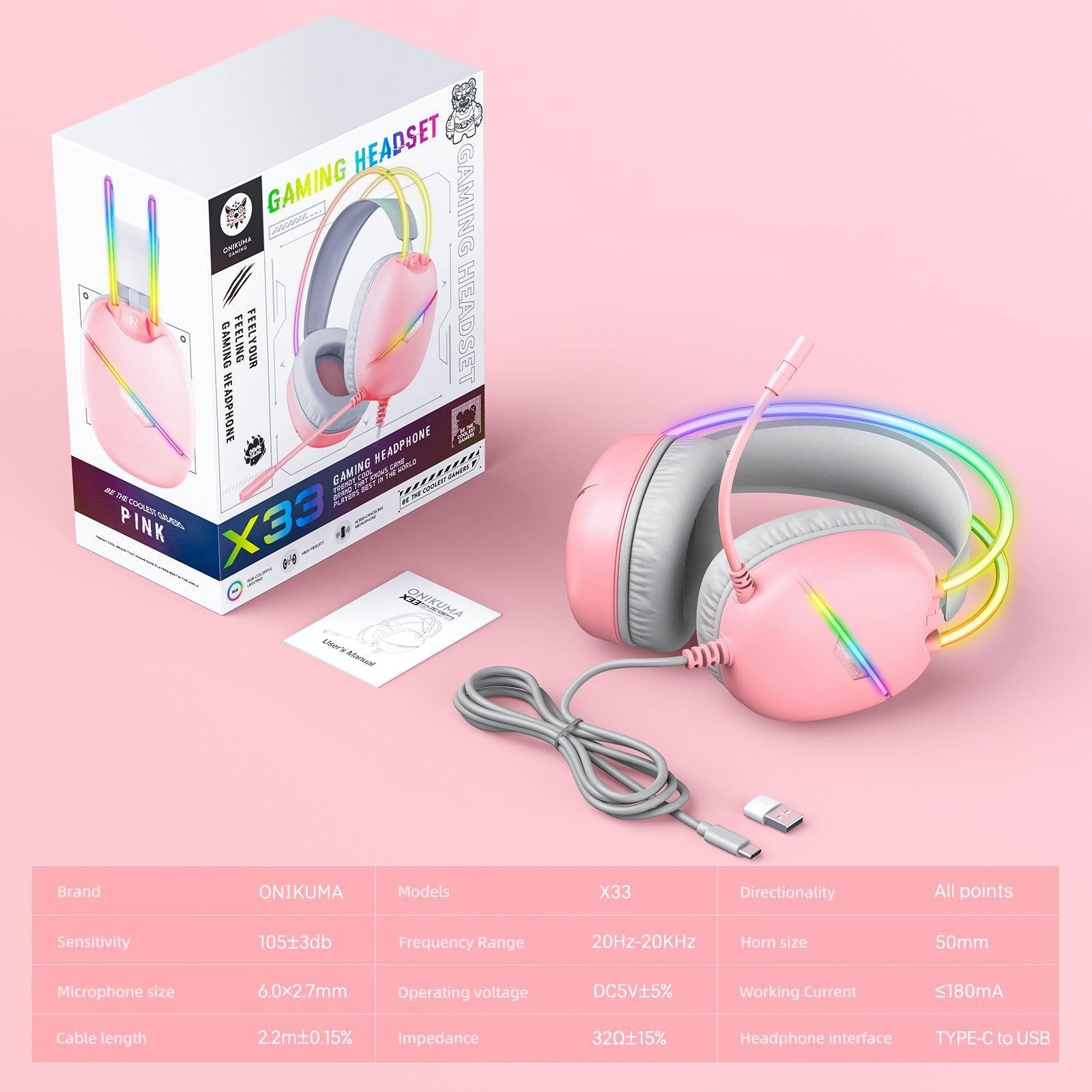 ONIKUMA X33 Gaming Headset with Microphone - Wired USB/3.5mm Noise Cancelling Headphones for PC, PS4, PS5, Xbox, Switch, Mobile - Comfortable Over-Ear Design for Long Gaming Sessions, Streaming & Online Classes