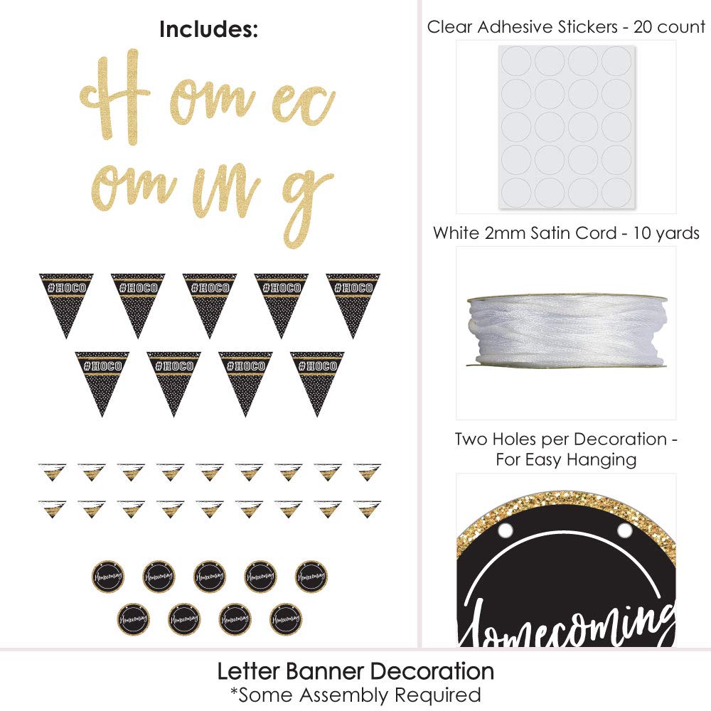 Big Dot of Happiness Homecoming Dance Party Banner - Gold Glitter Cutouts for School Dance Decorations (36 Pieces) - Perfect for Homecoming, Prom, School Dances & Party Backdrops